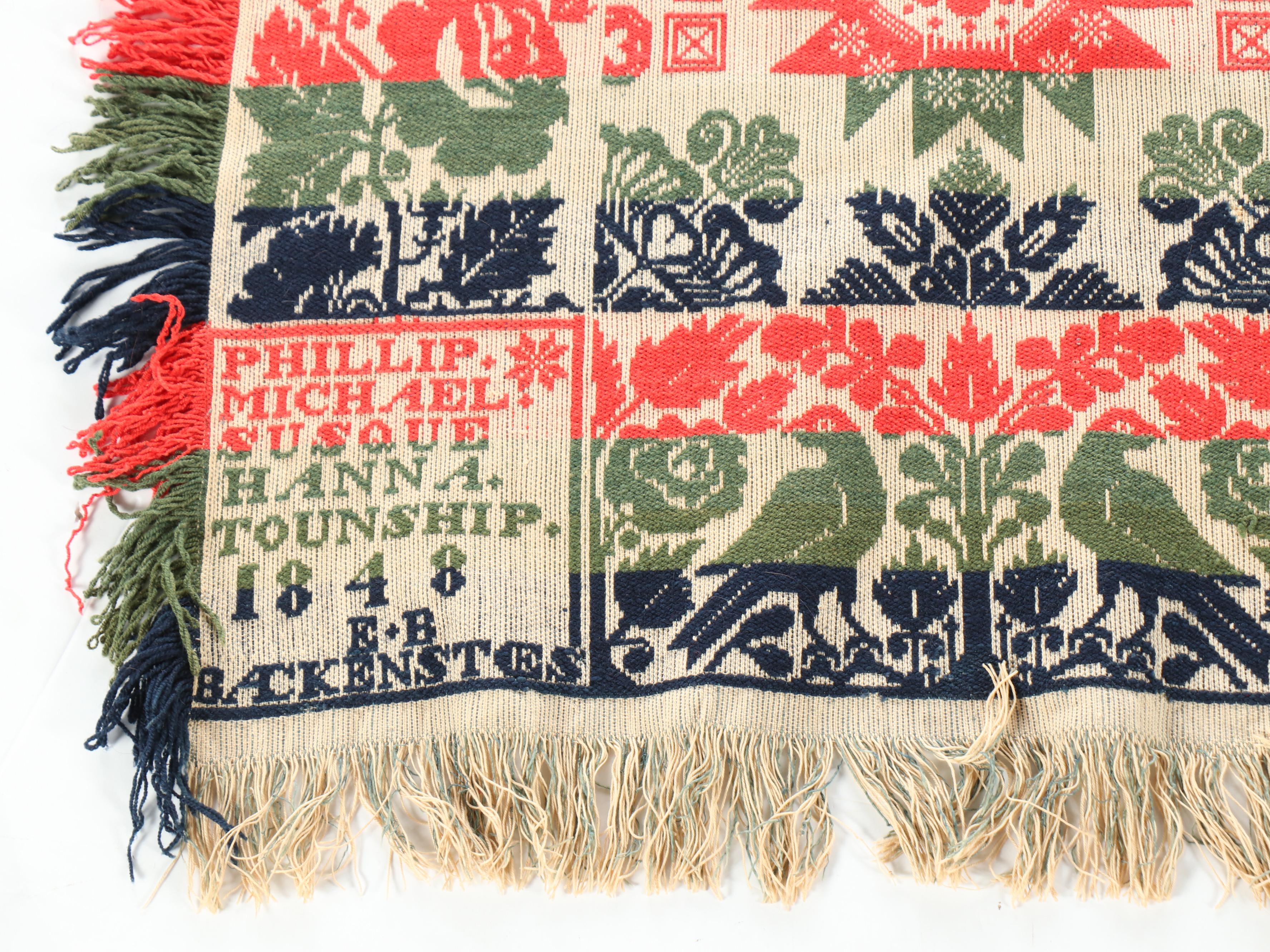 Philip Michael American Jacquard Handwoven Coverlet, 1848