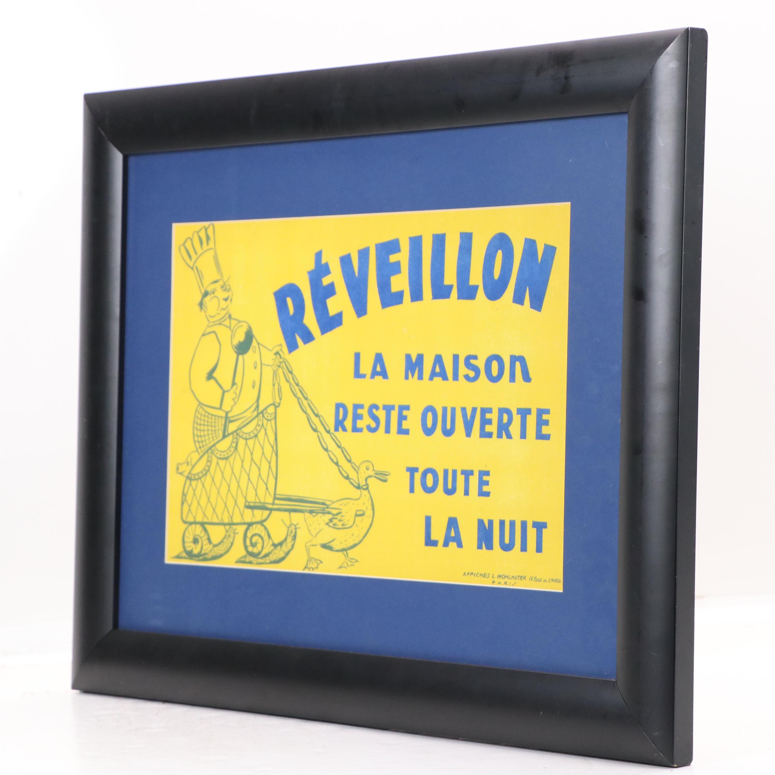 Lithograph Restaurant Poster "Réveillon," Early to Mid-20th Century