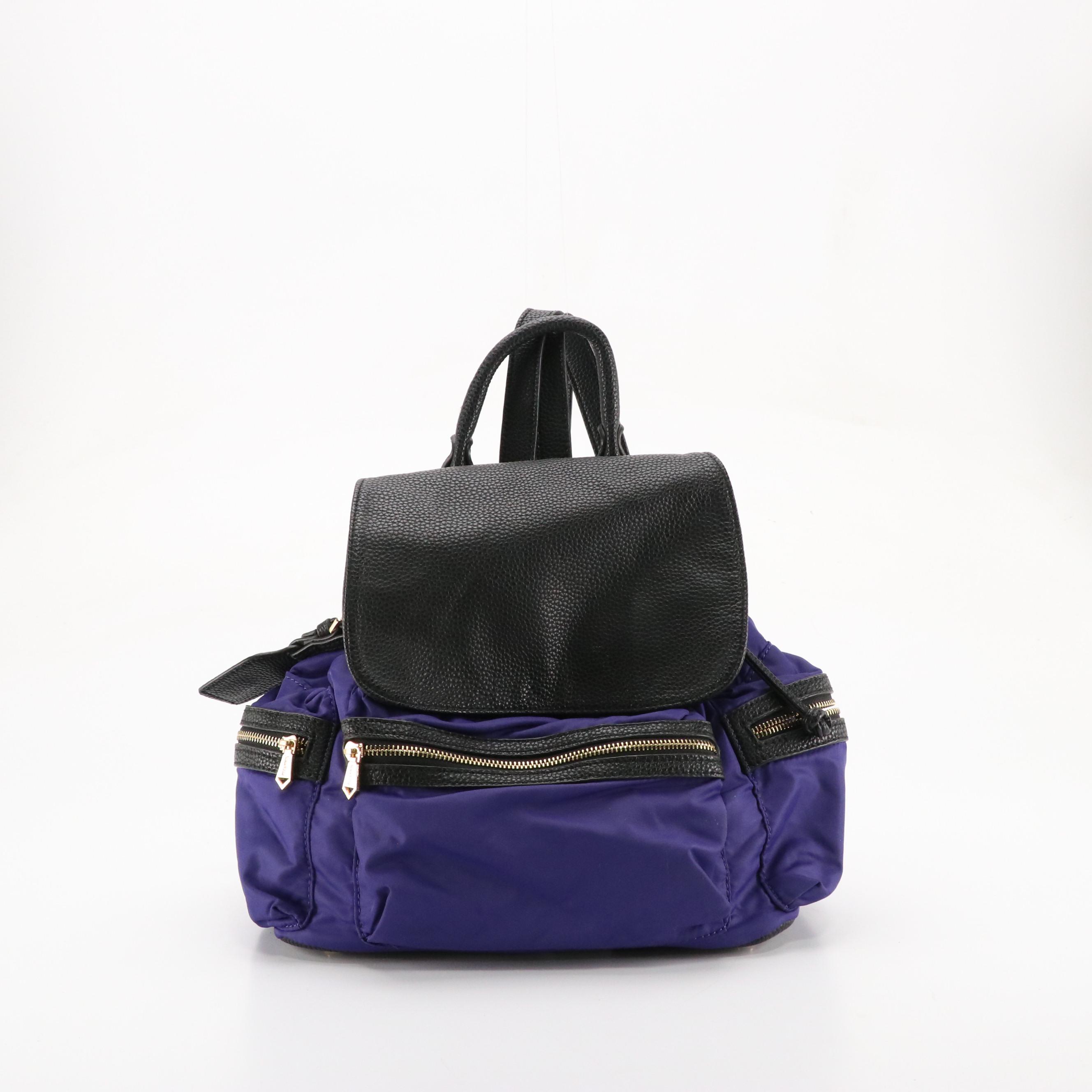 Aqua Madonna Large Woven Leather Satchel, Neiman Marcus Purple Nylon Backpack