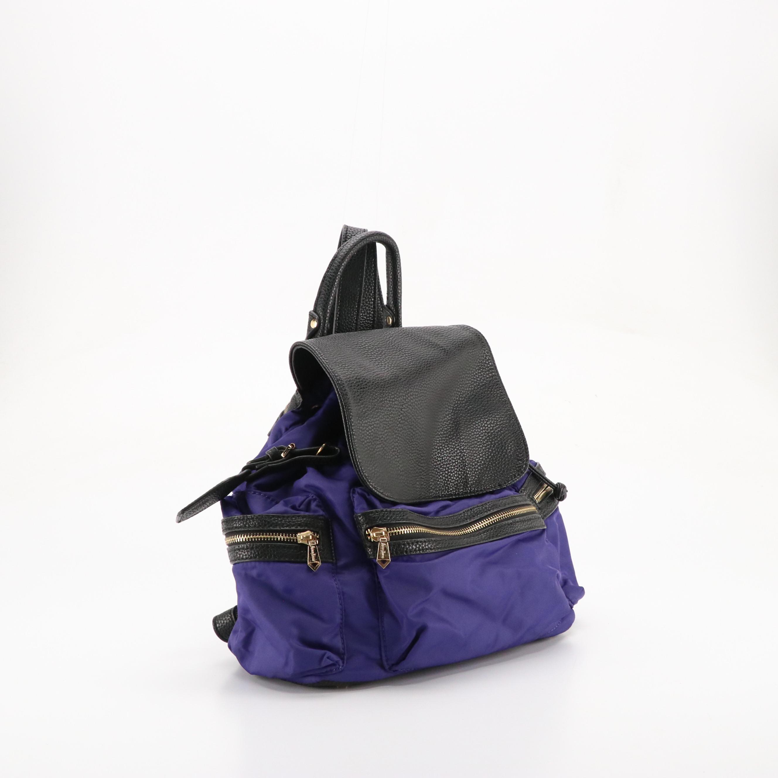 Aqua Madonna Large Woven Leather Satchel, Neiman Marcus Purple Nylon Backpack