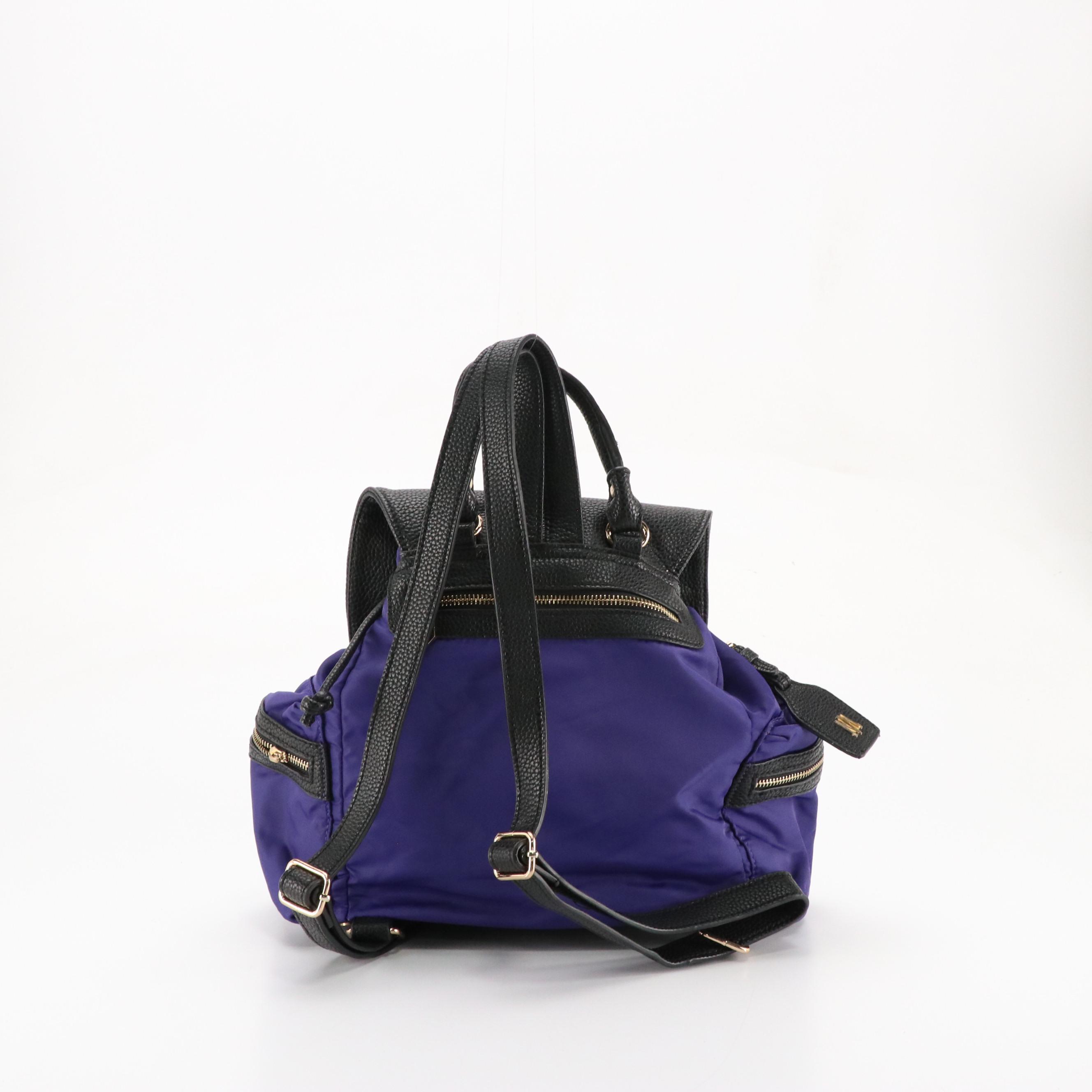 Aqua Madonna Large Woven Leather Satchel, Neiman Marcus Purple Nylon Backpack
