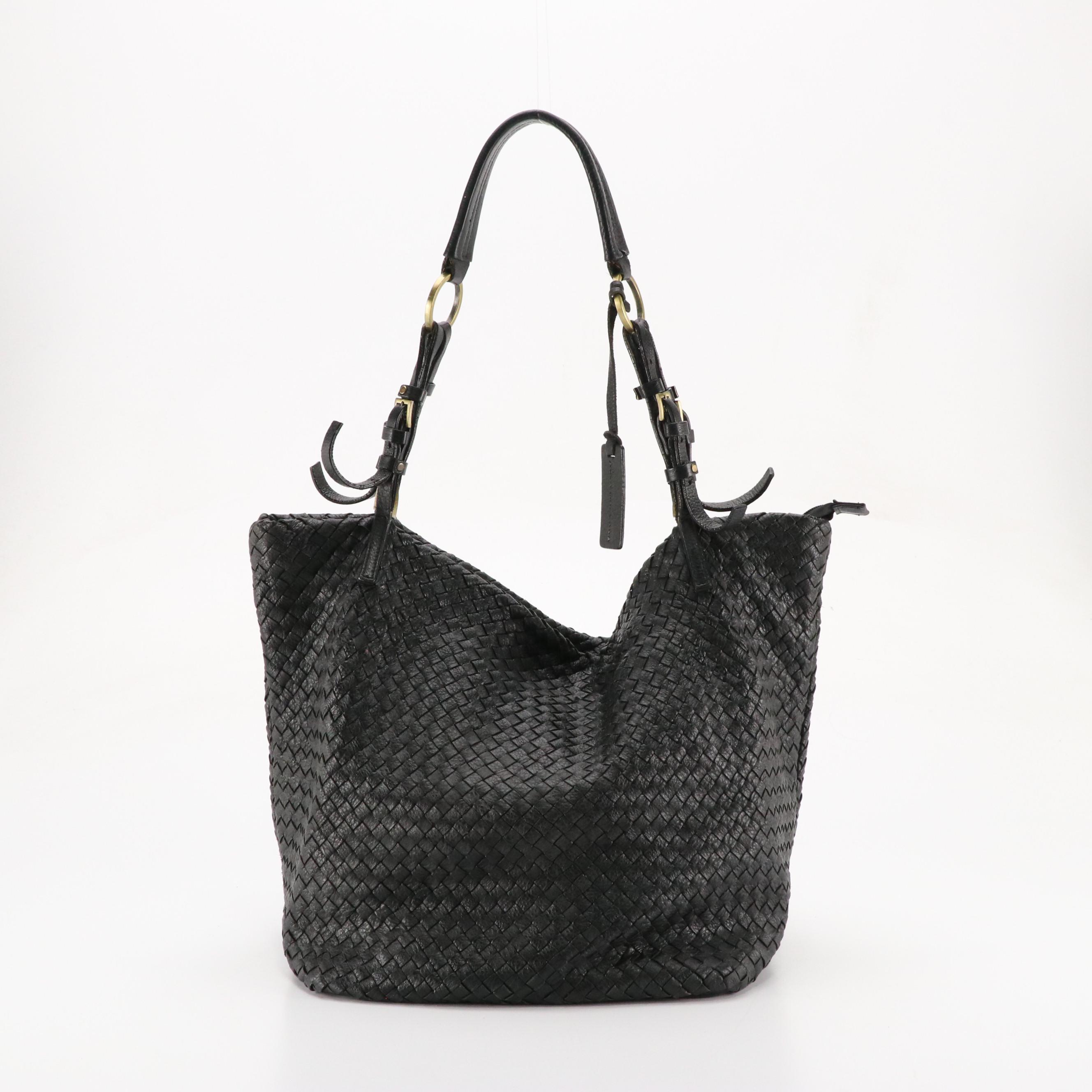 Aqua Madonna Large Woven Leather Satchel, Neiman Marcus Purple Nylon Backpack