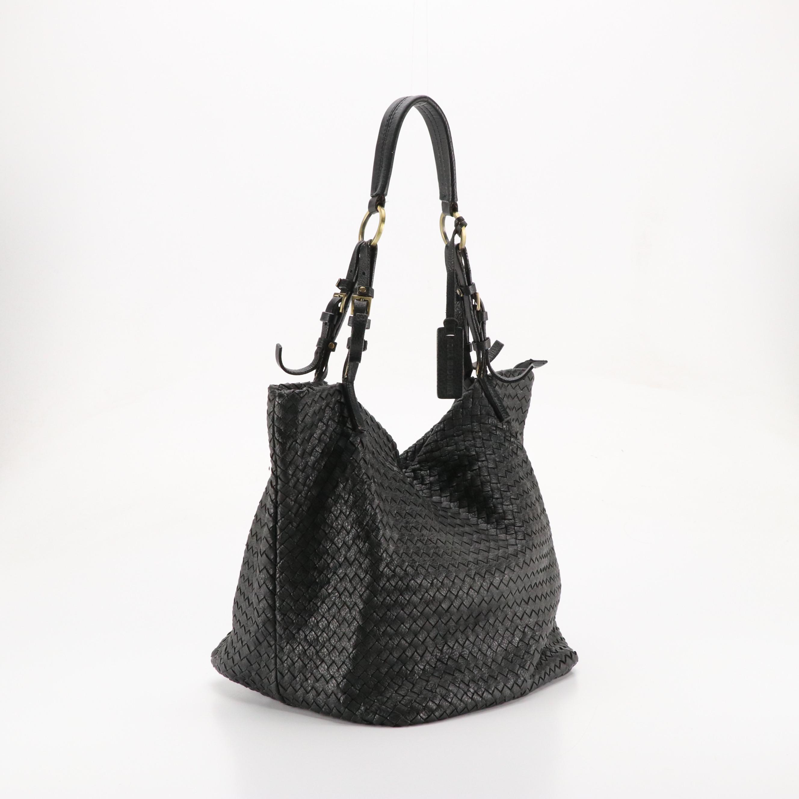 Aqua Madonna Large Woven Leather Satchel, Neiman Marcus Purple Nylon Backpack