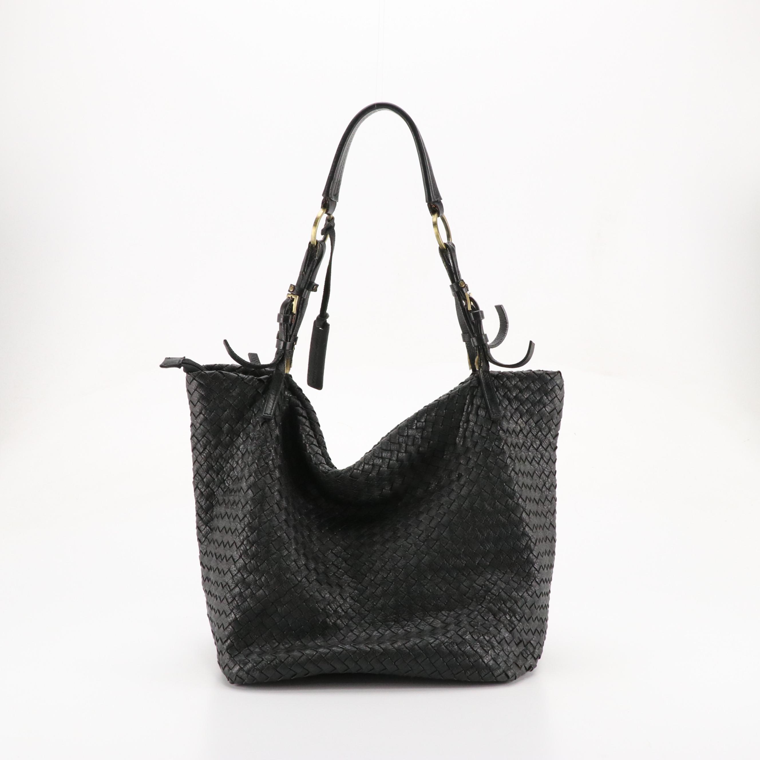 Aqua Madonna Large Woven Leather Satchel, Neiman Marcus Purple Nylon Backpack