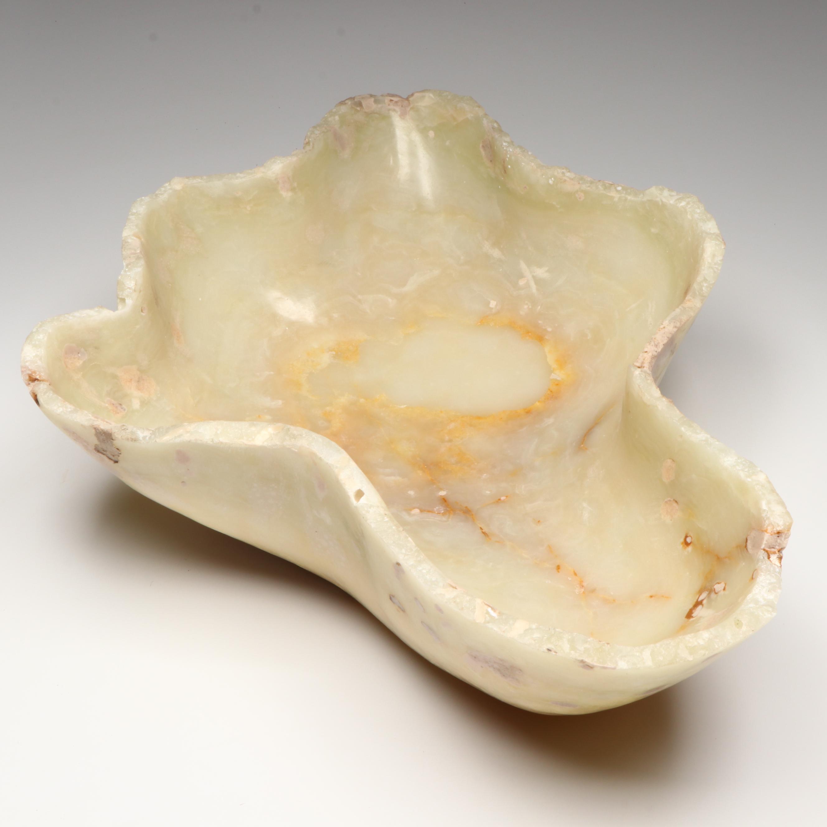 Hand-Polished and Carved Banded Calcite Centerpiece Bowl