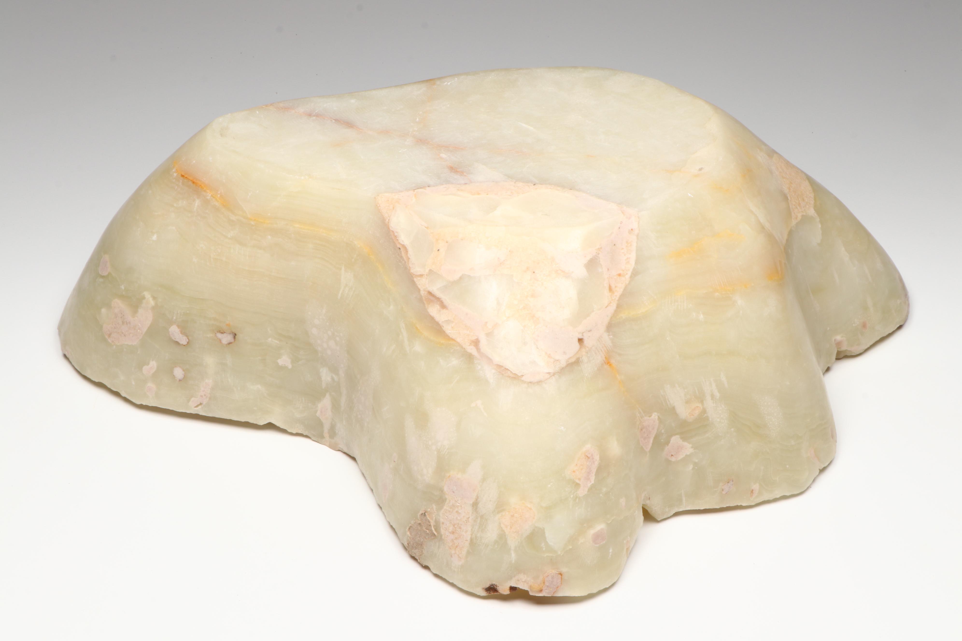 Hand-Polished and Carved Banded Calcite Centerpiece Bowl