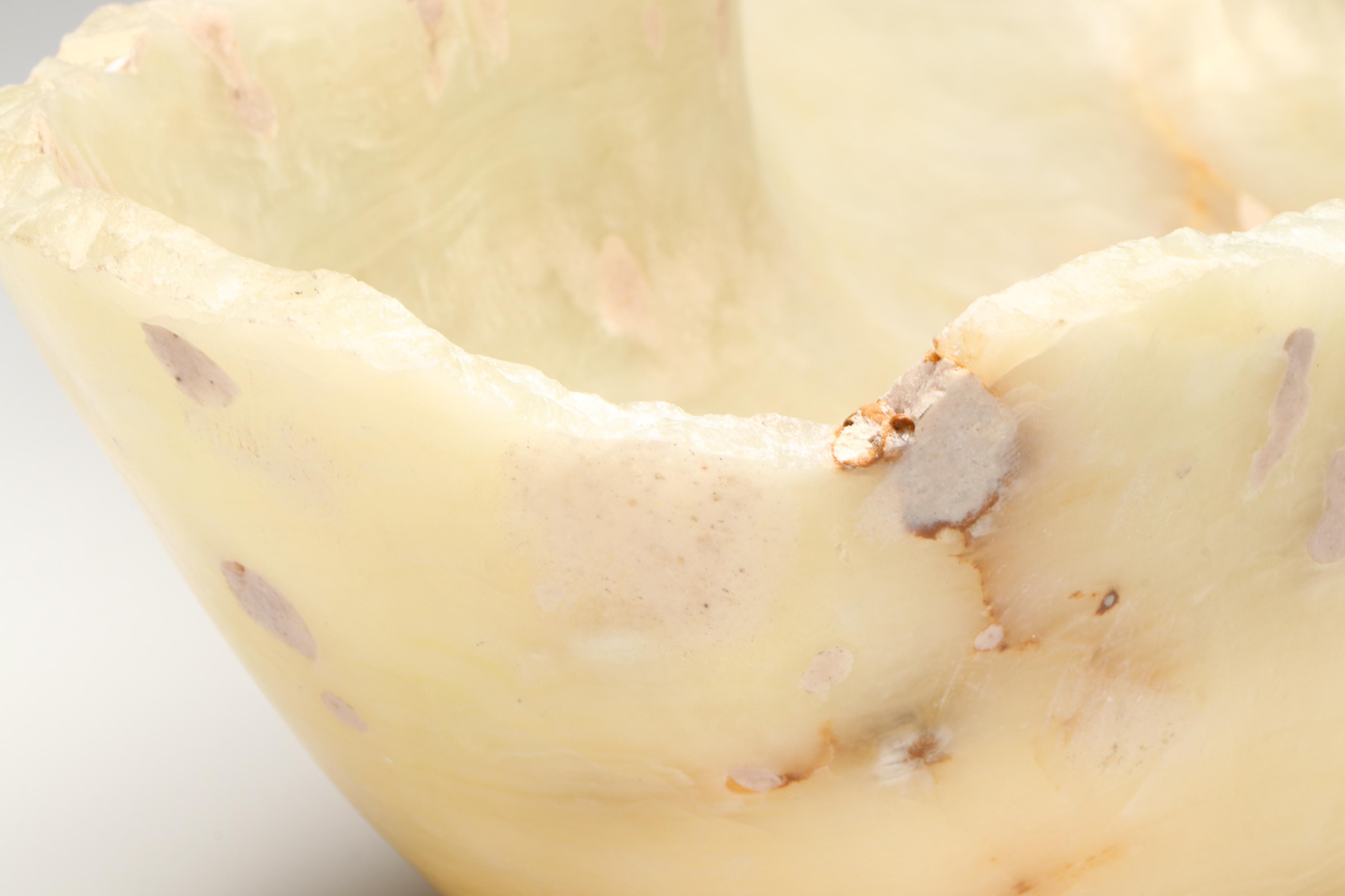 Hand-Polished and Carved Banded Calcite Centerpiece Bowl