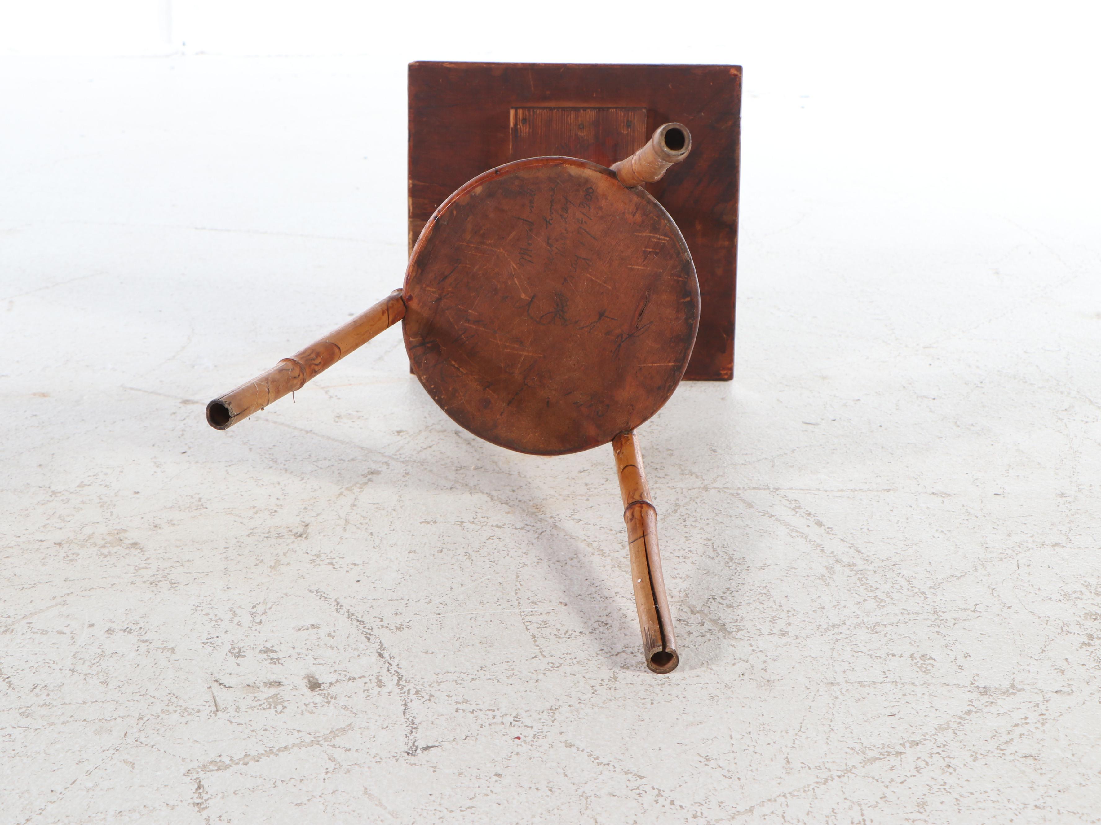 Primitive Style Handcrafted Bamboo and Painted Wood Plant Stand