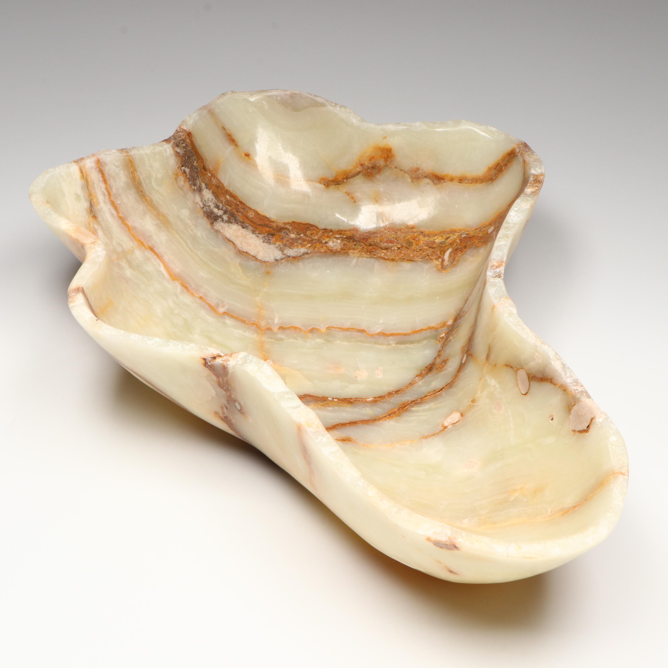 Carved Banded Calcite Freeform Bowl