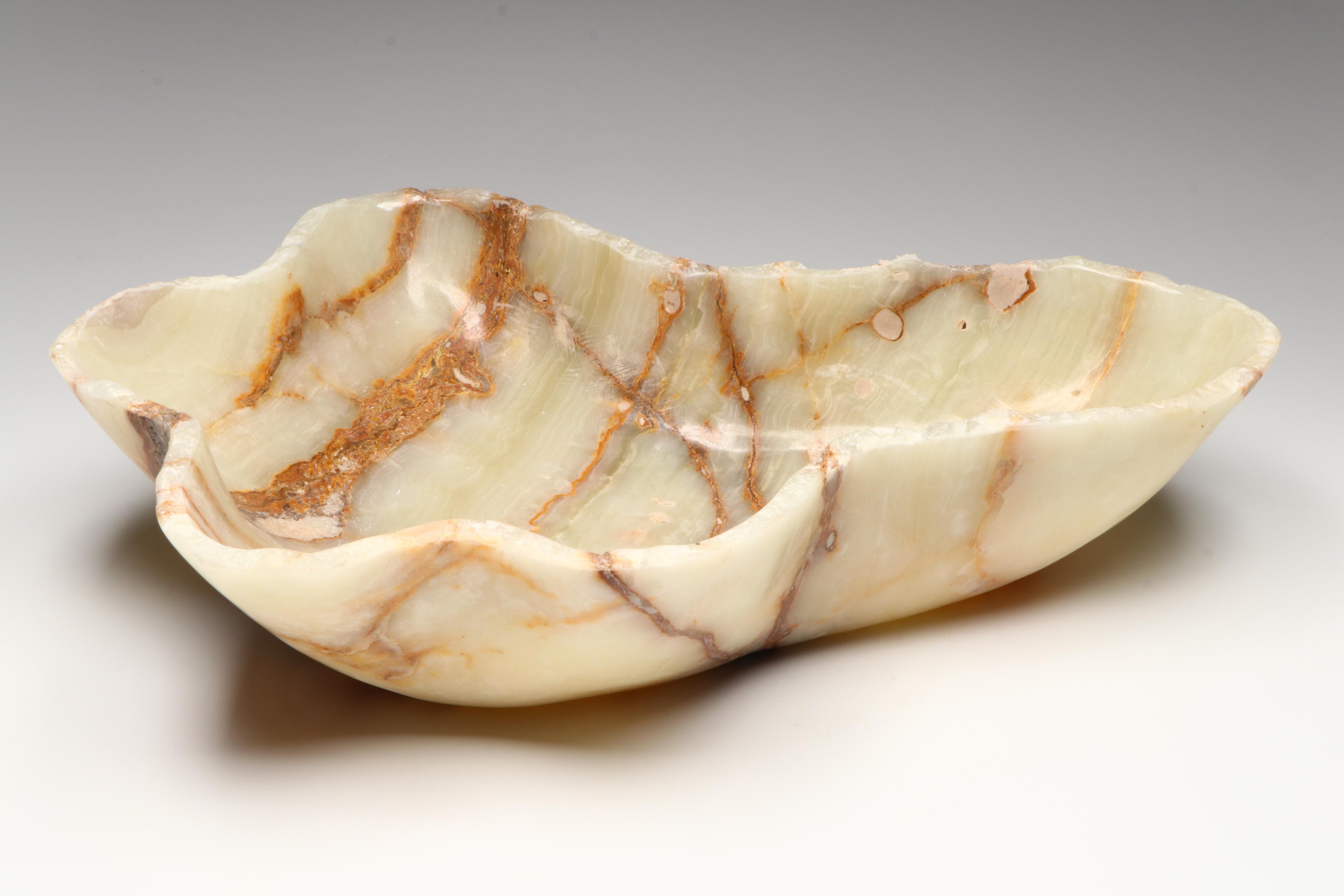 Carved Banded Calcite Freeform Bowl