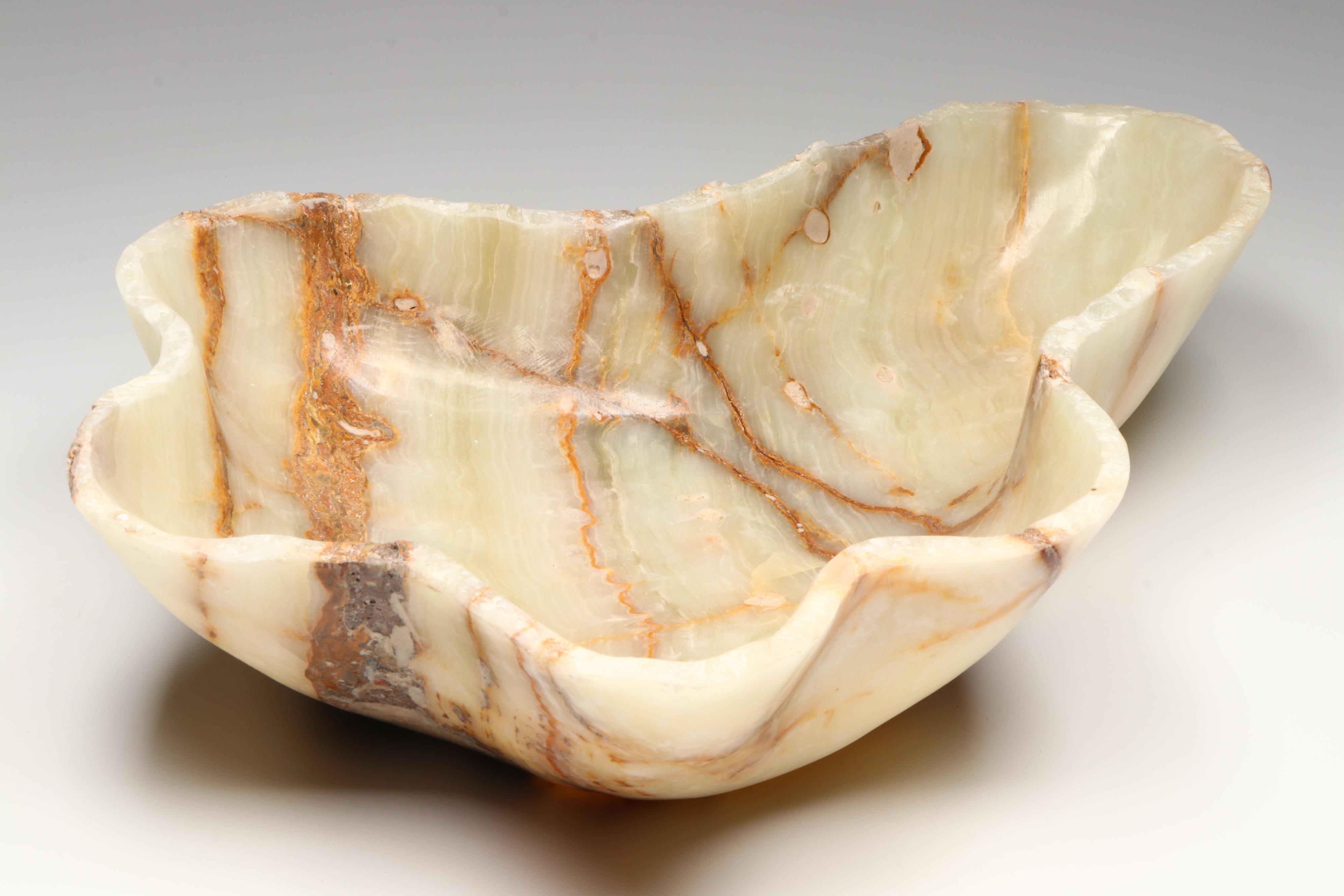 Carved Banded Calcite Freeform Bowl