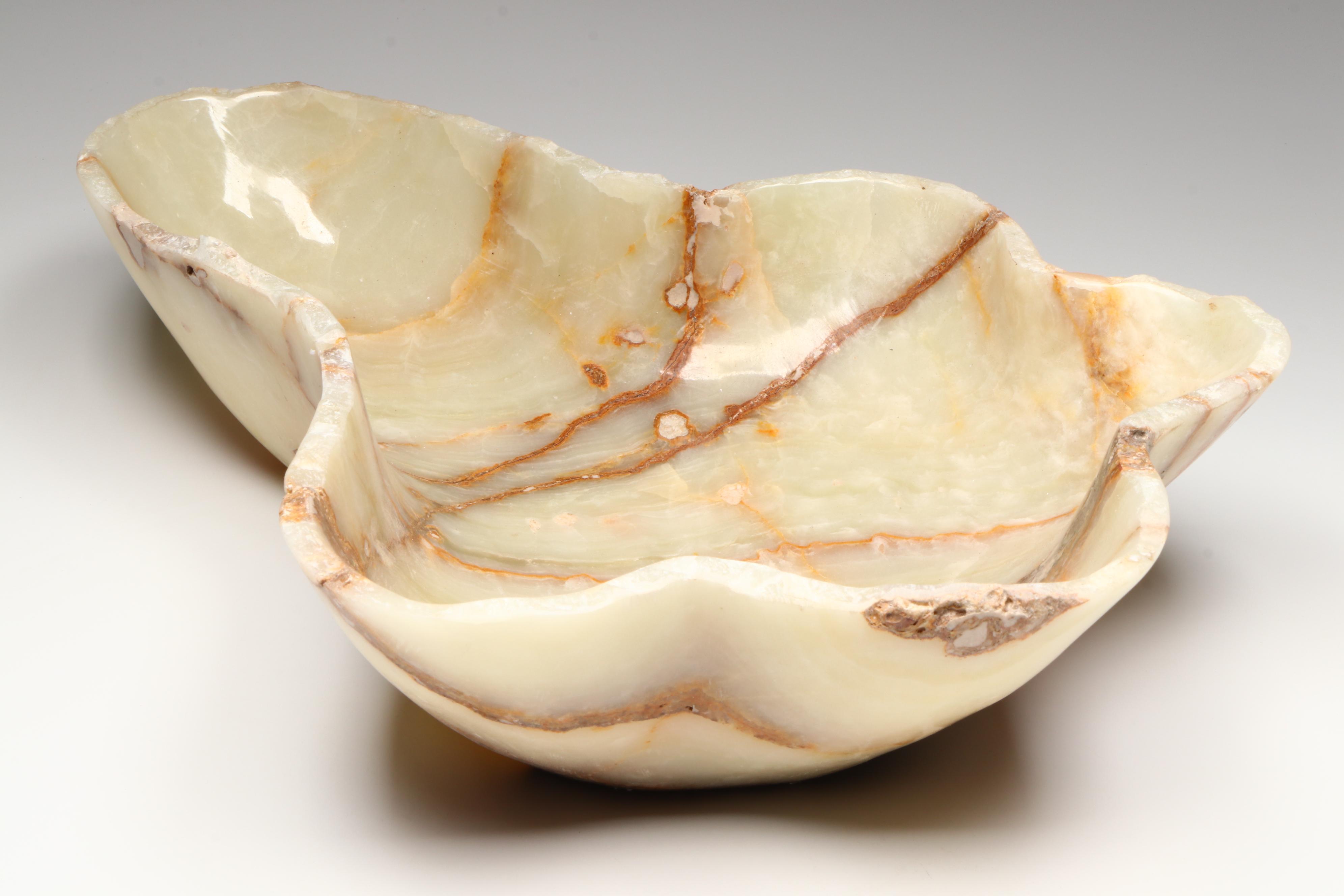 Carved Banded Calcite Freeform Bowl