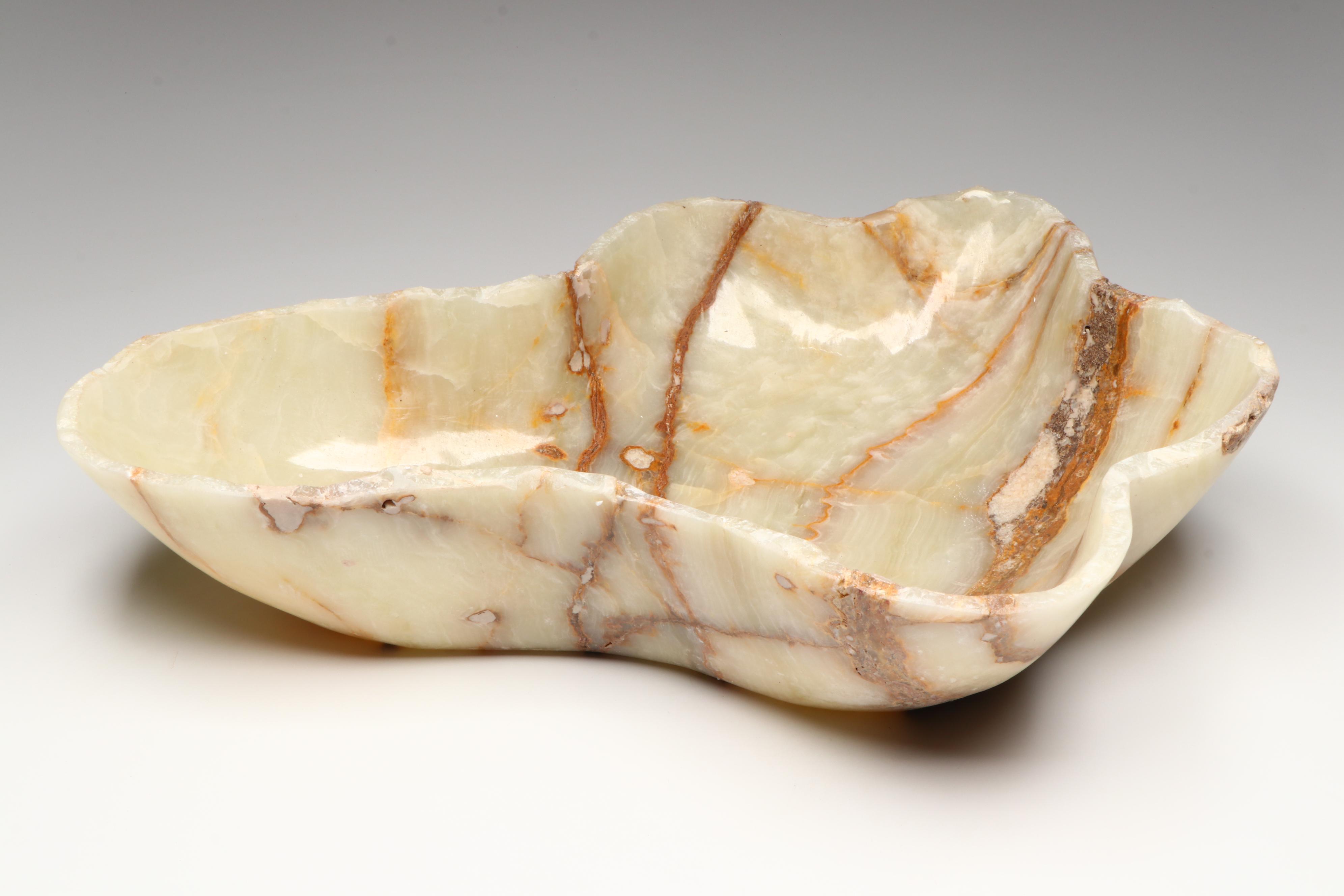 Carved Banded Calcite Freeform Bowl