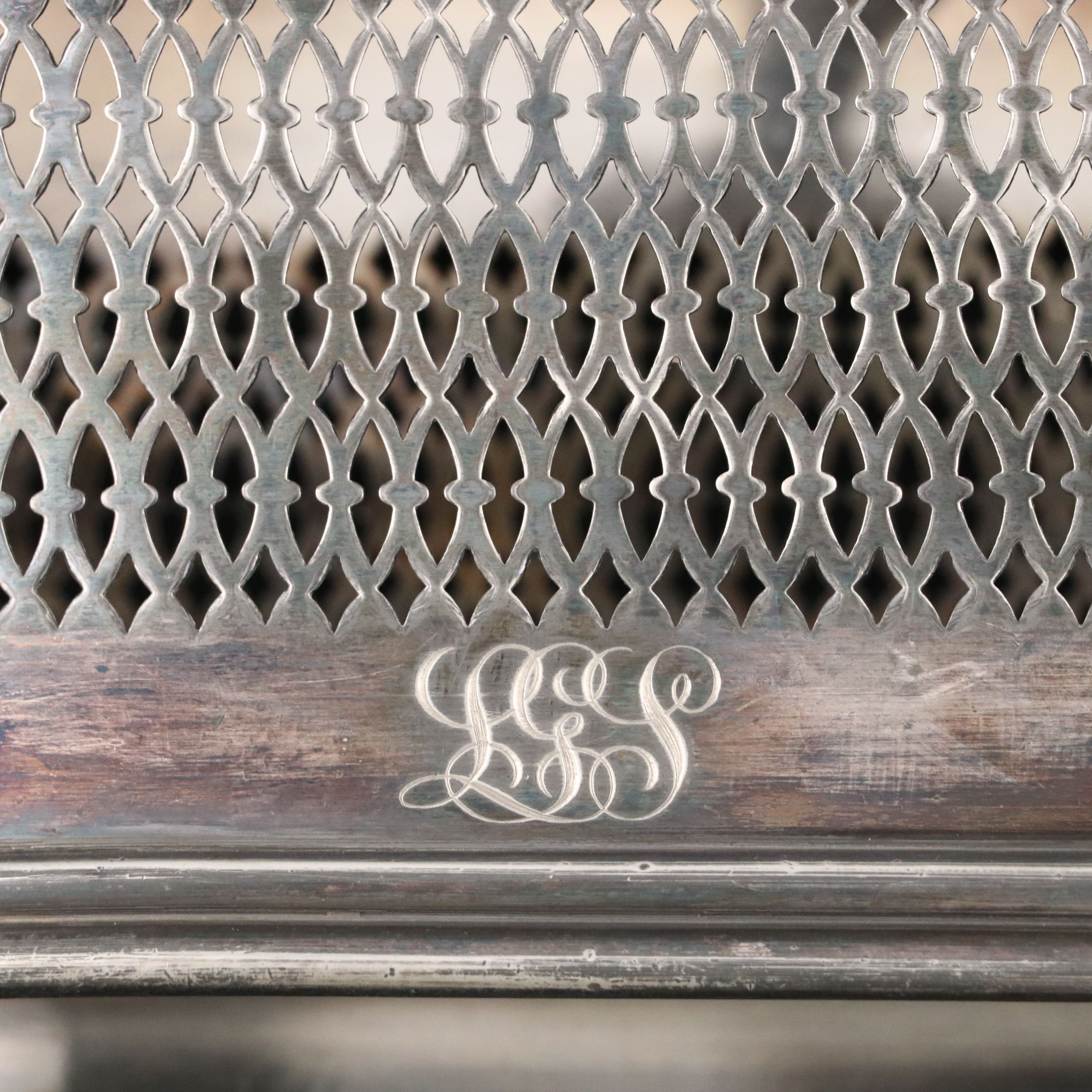 Meriden Britannia Co. Silver Plate Cradle with Other Etched Glass Decanter