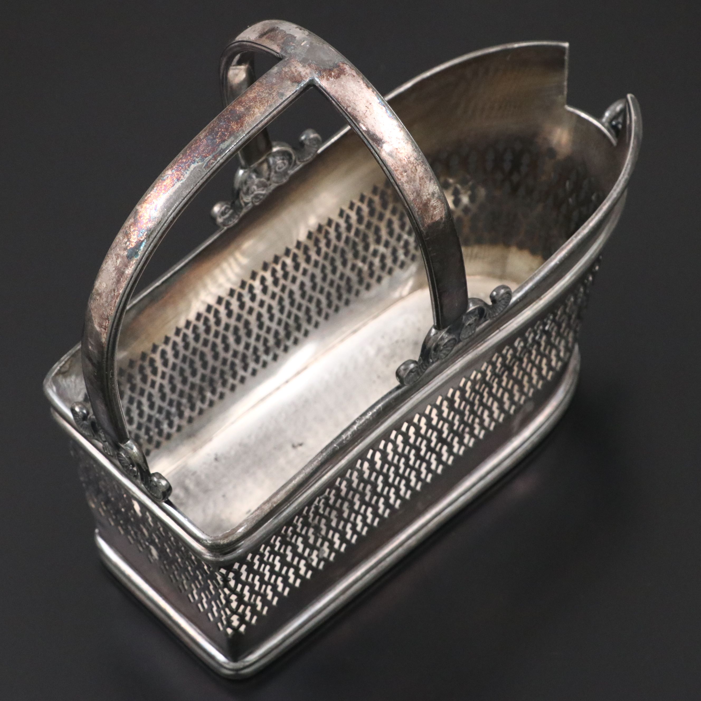 Meriden Britannia Co. Silver Plate Cradle with Other Etched Glass Decanter