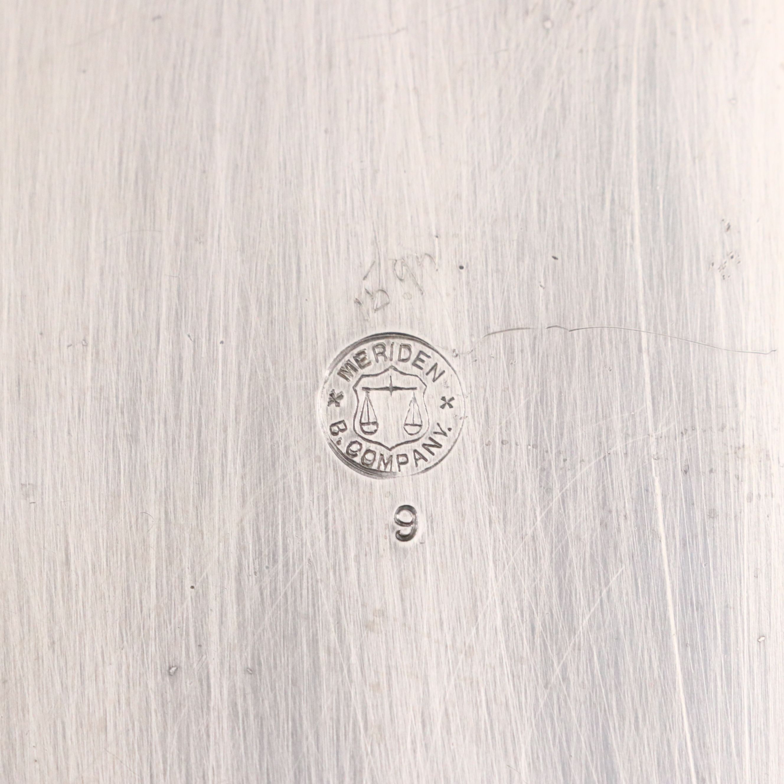 Meriden Britannia Co. Silver Plate Cradle with Other Etched Glass Decanter