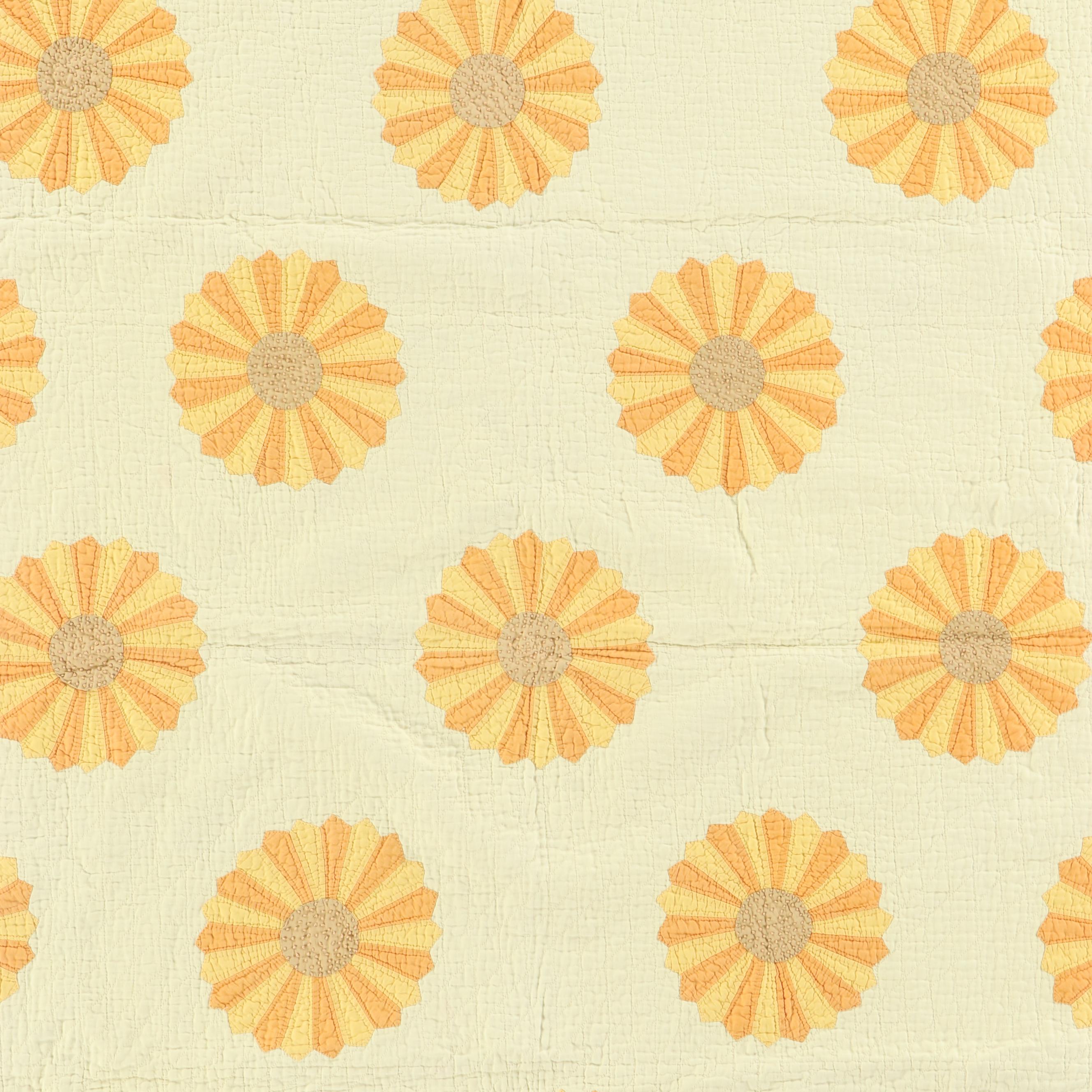 Handmade Appliqué "Dresden Sunflowers" on Whole Cloth Quilt