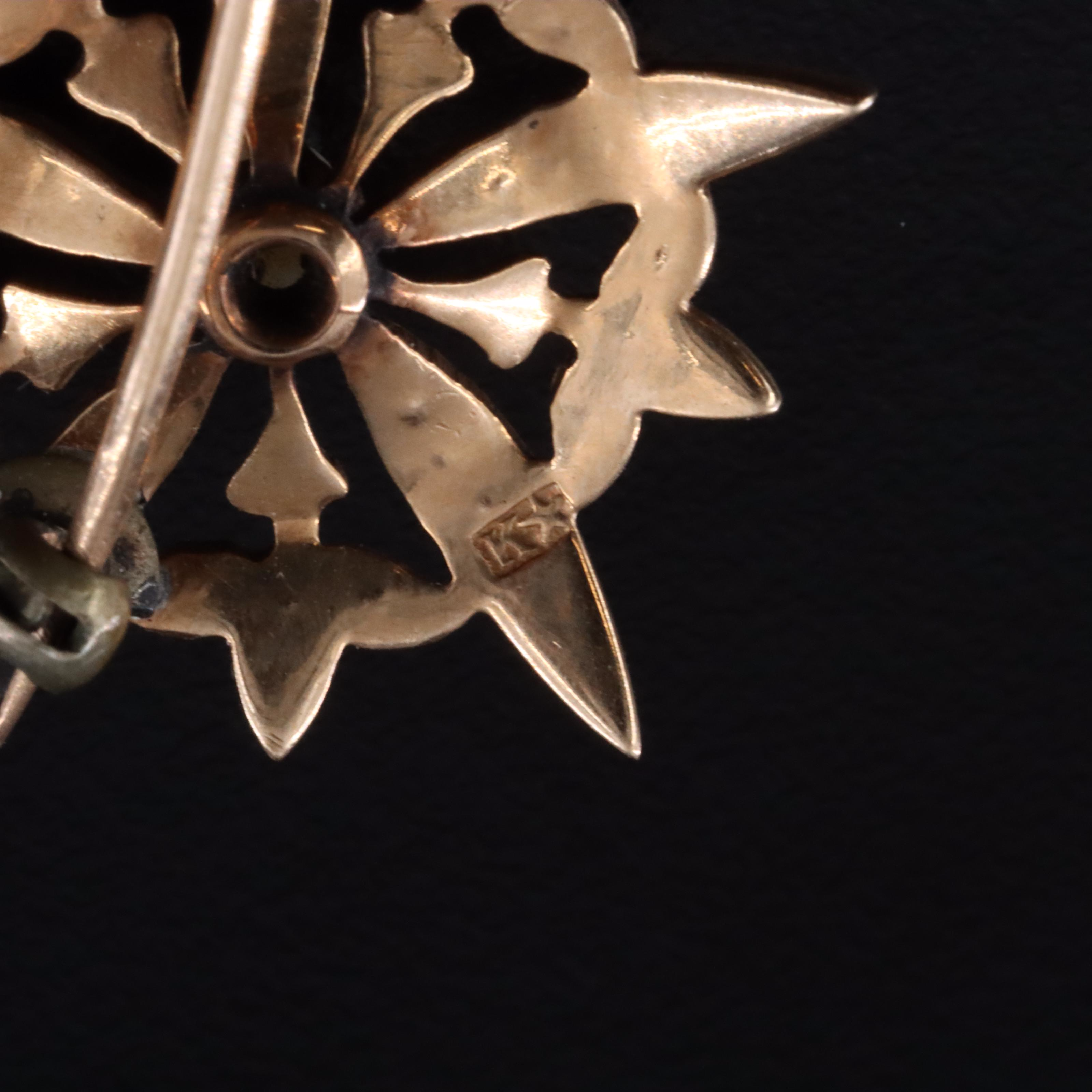 Antique 10K Seed Pearl Floral and Pinwheel Pins