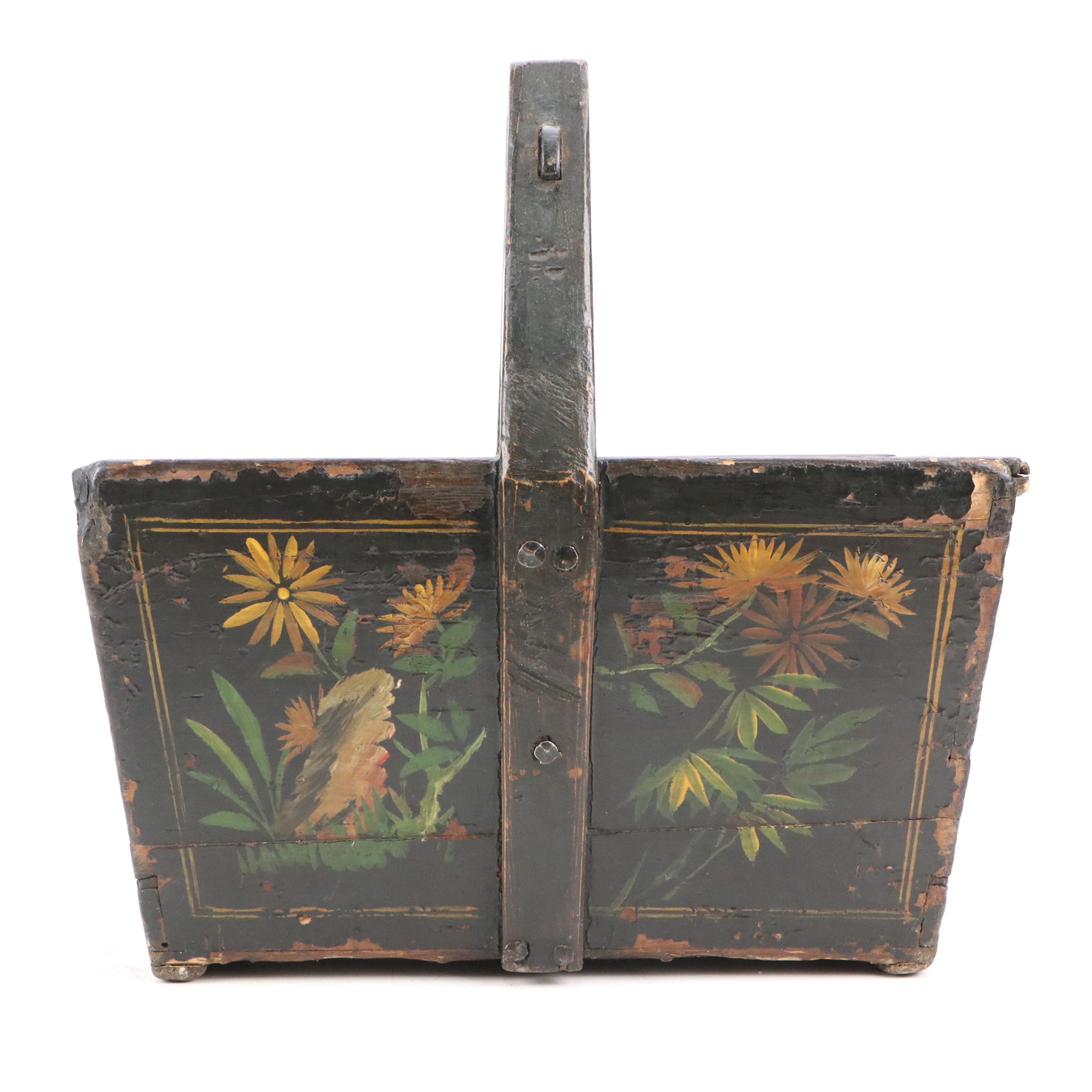 Chinese Hand-Painted Wooden Basket Lunchbox
