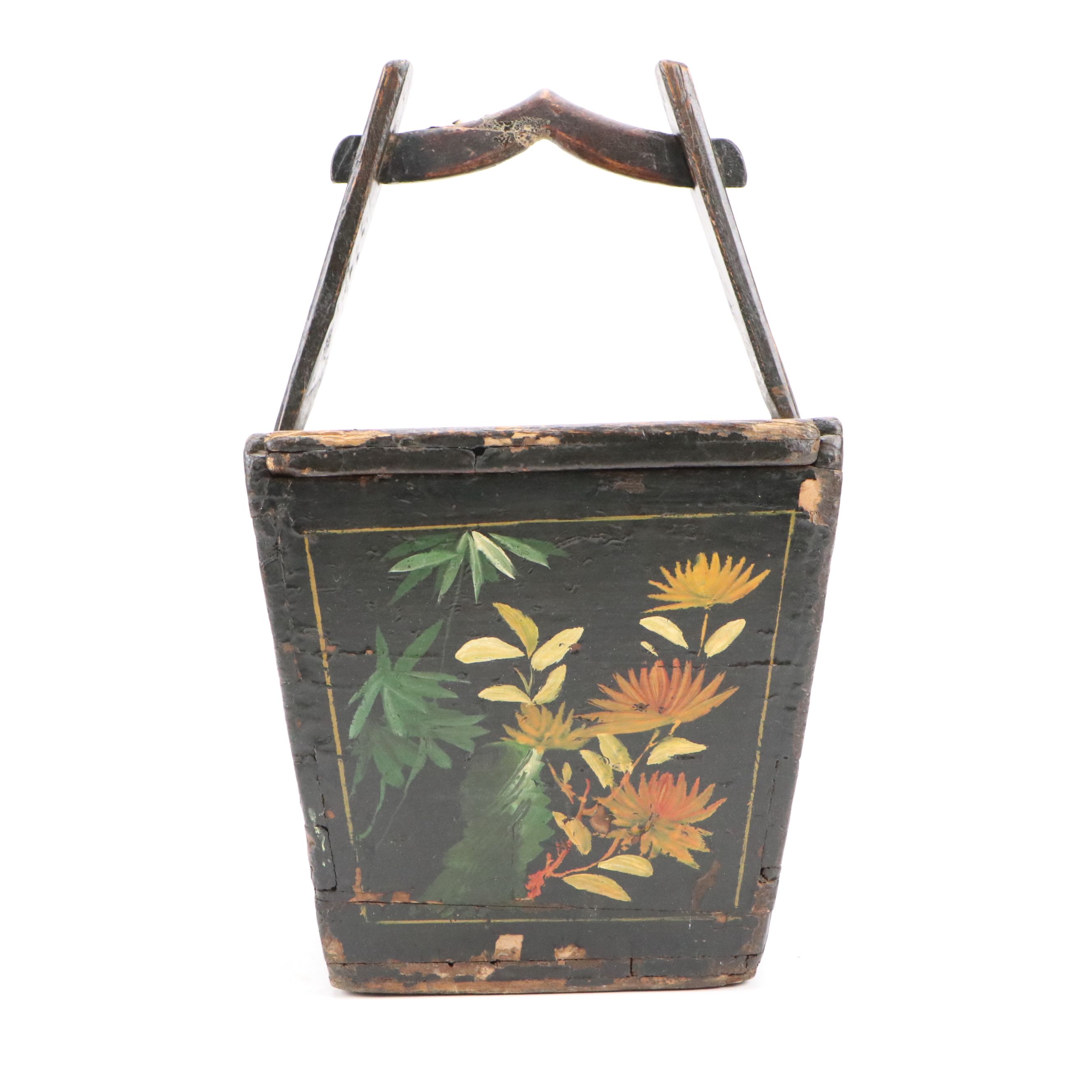Chinese Hand-Painted Wooden Basket Lunchbox