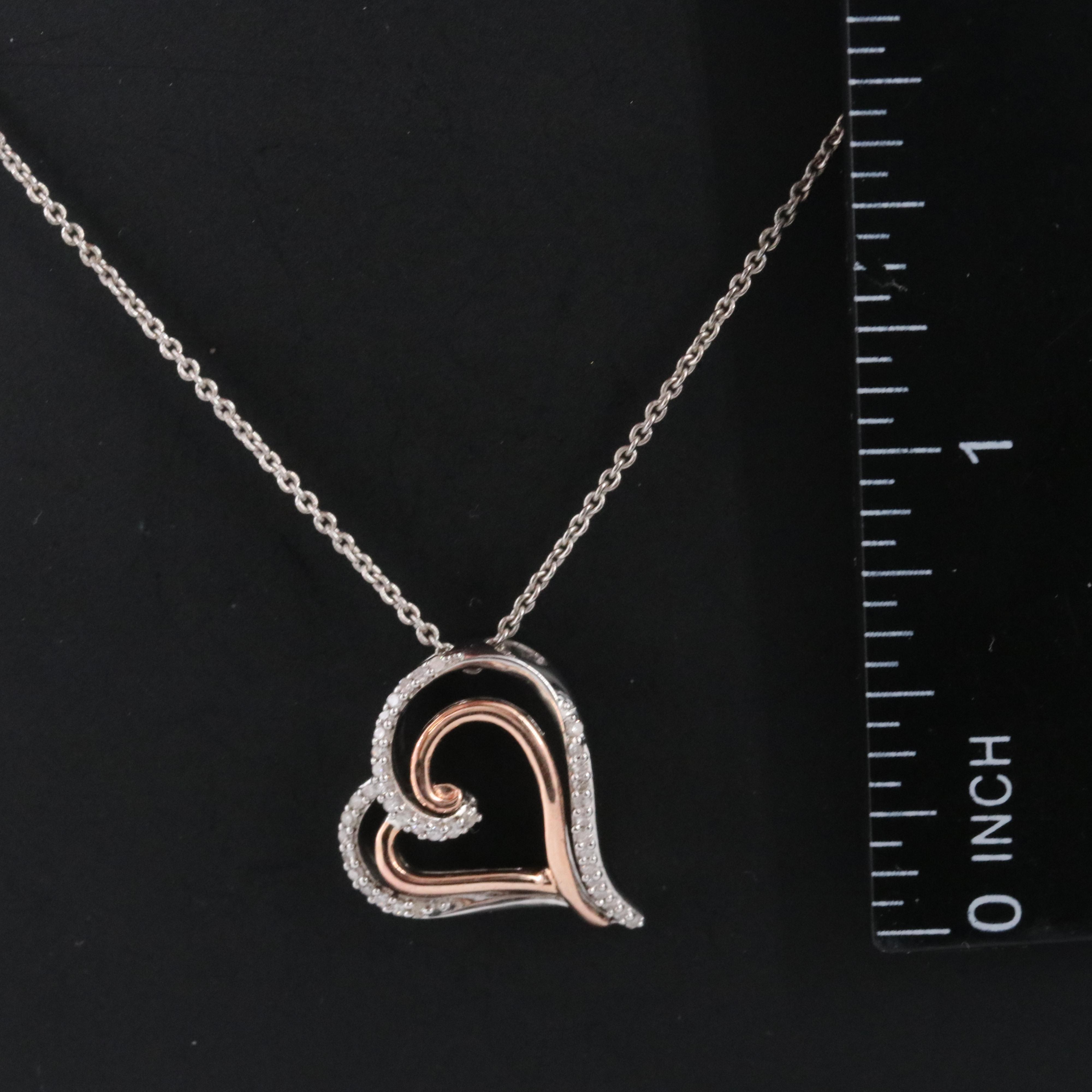 Sterling Diamond Heart Pendant Necklace with 10K Rose Gold Accent
