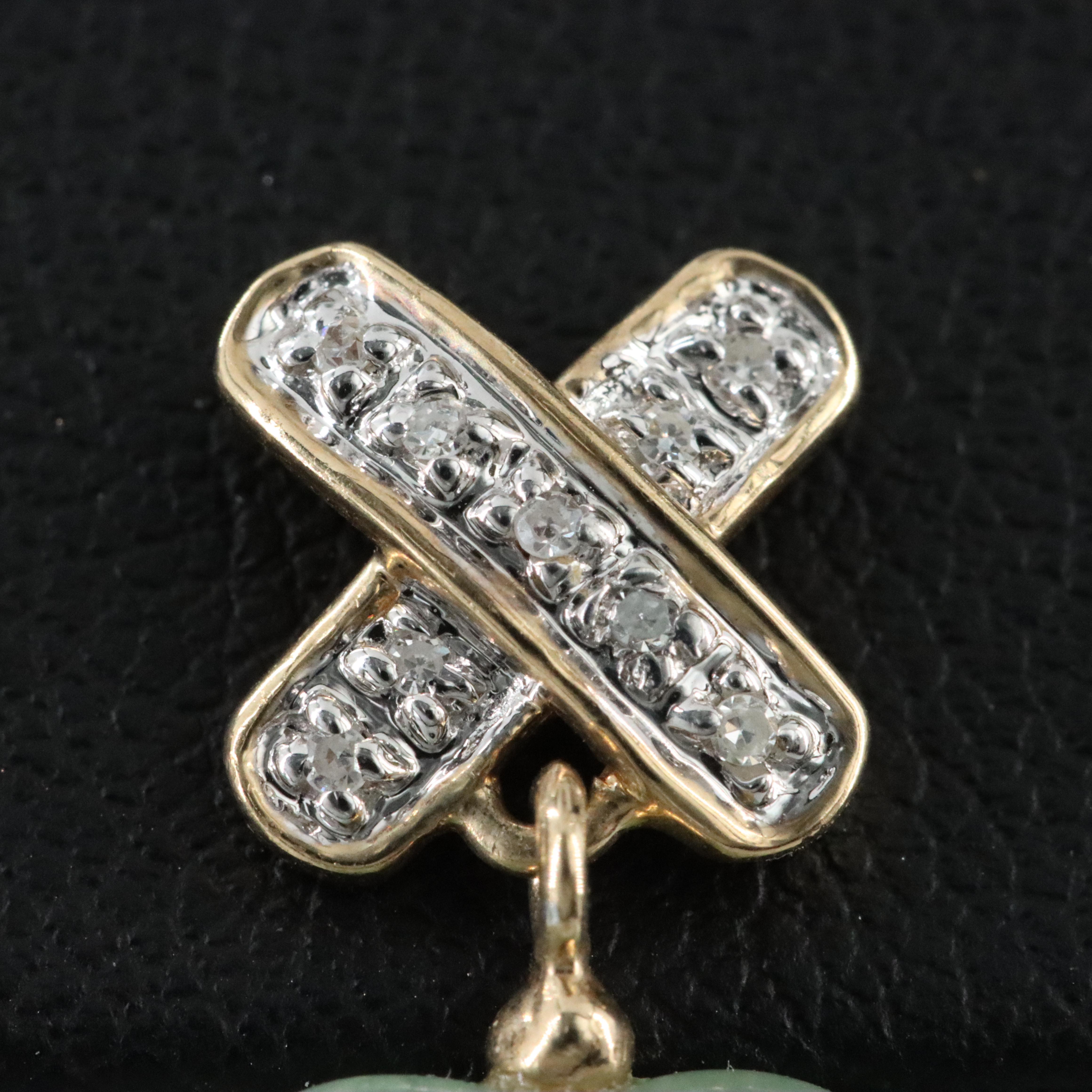 14K Jadeite and Diamond Heart Earrings