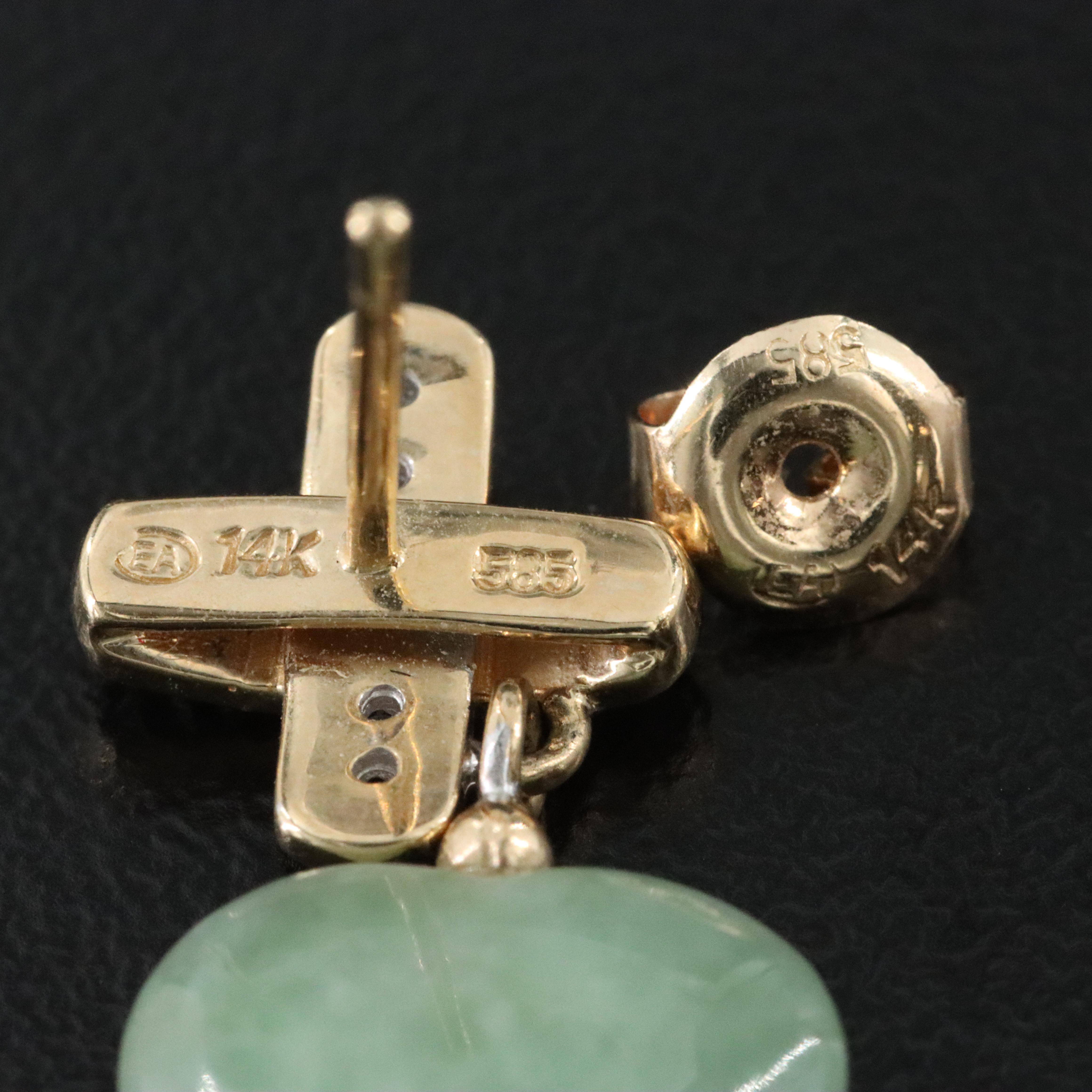 14K Jadeite and Diamond Heart Earrings