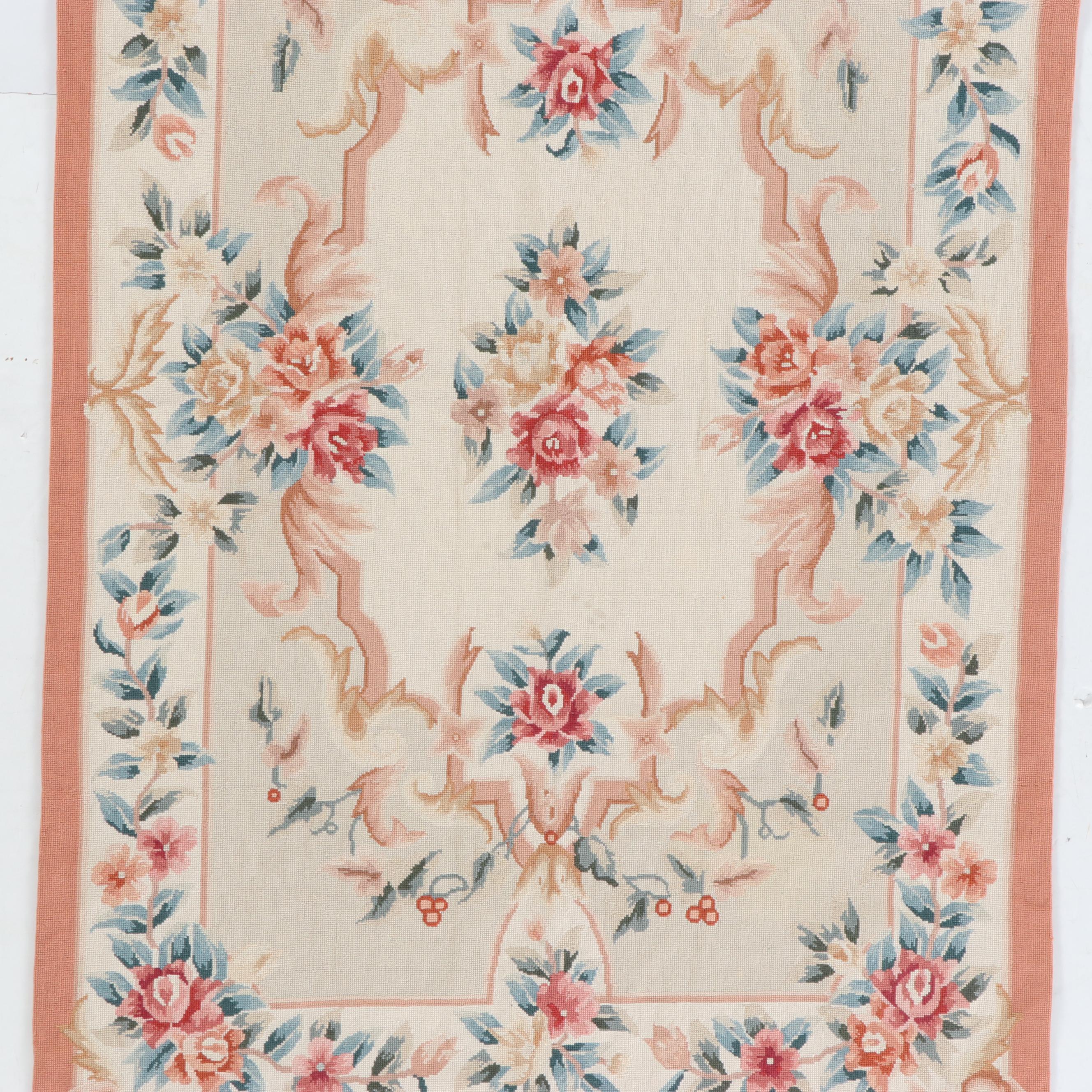 Aubusson Style Hand-Crafted Crossstitch Floral Tapestry