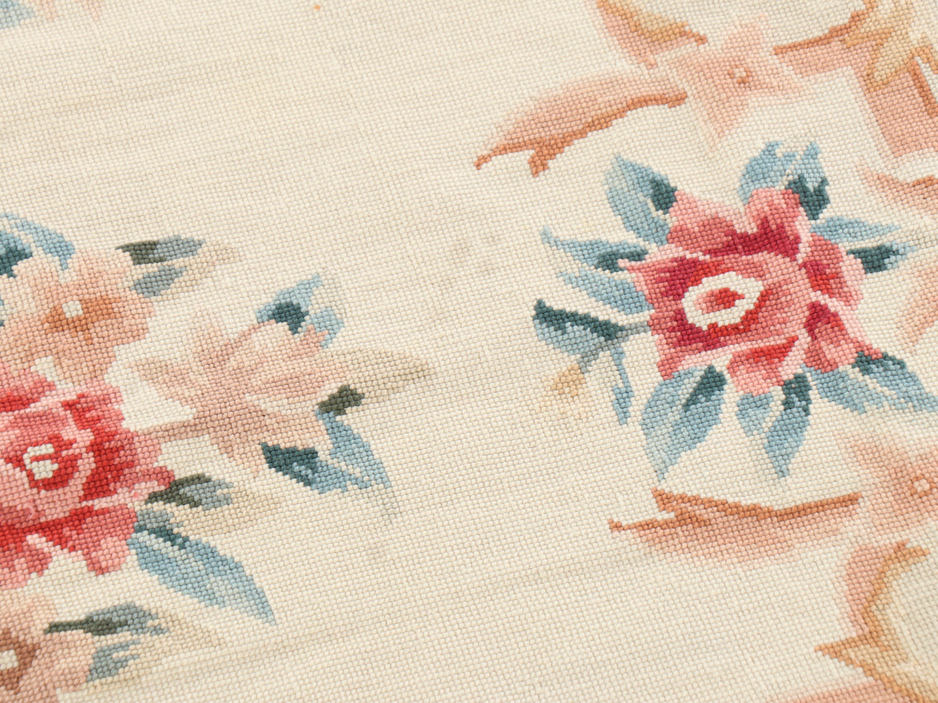 Aubusson Style Hand-Crafted Crossstitch Floral Tapestry