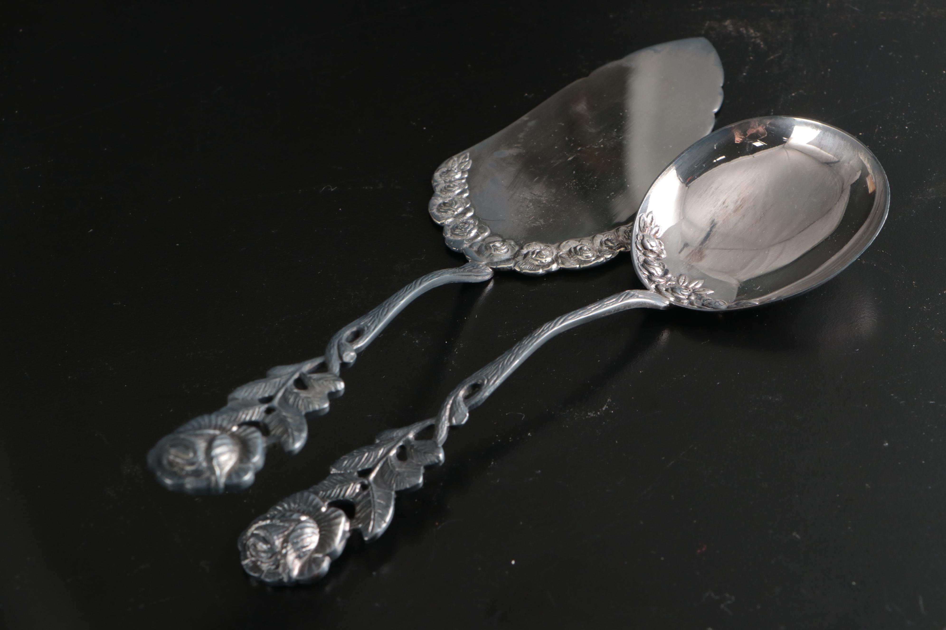 Antiko German "Hildesheimer Rose" Silver Plate Spoons and Serving Utensils