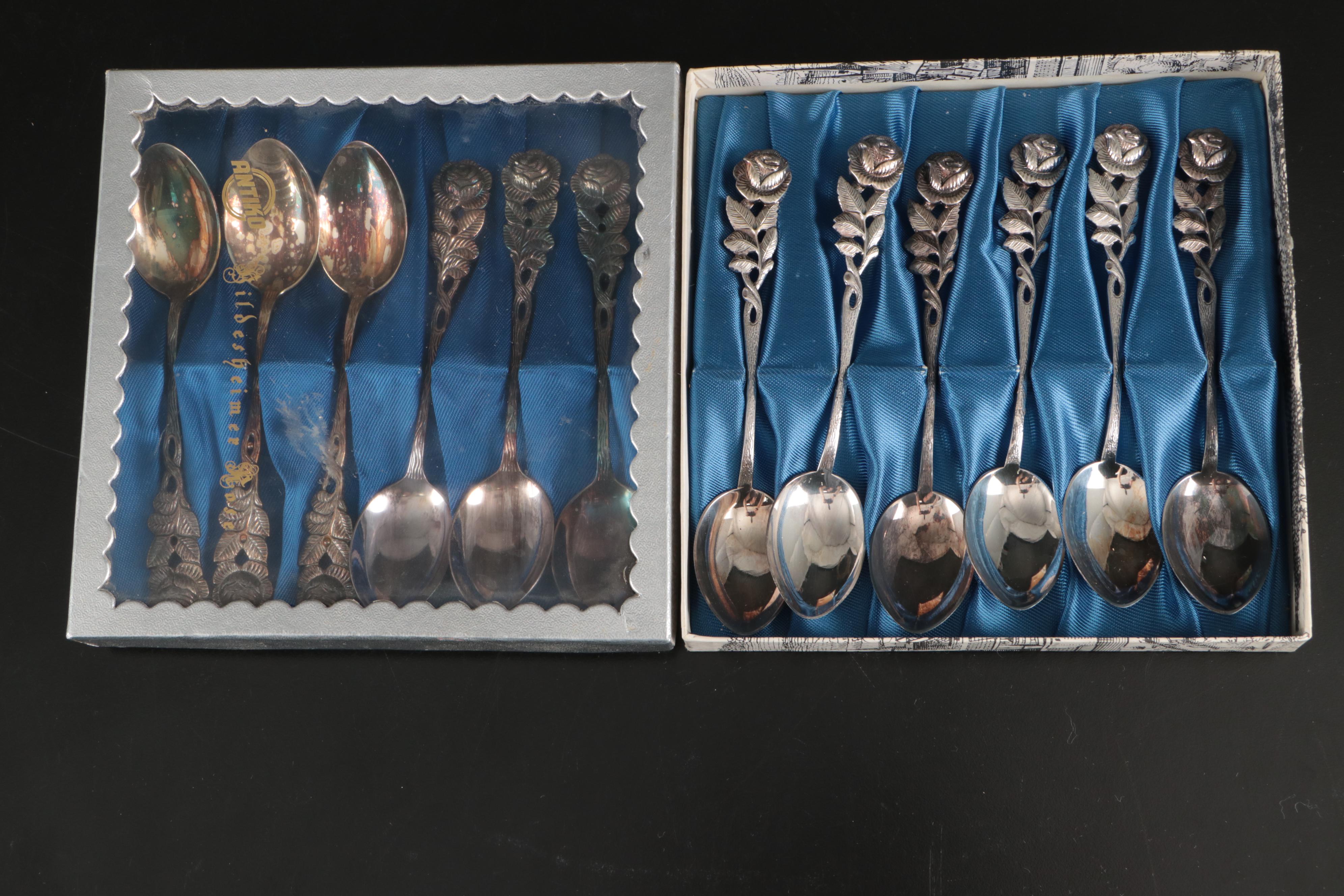 Antiko German "Hildesheimer Rose" Silver Plate Spoons and Serving Utensils