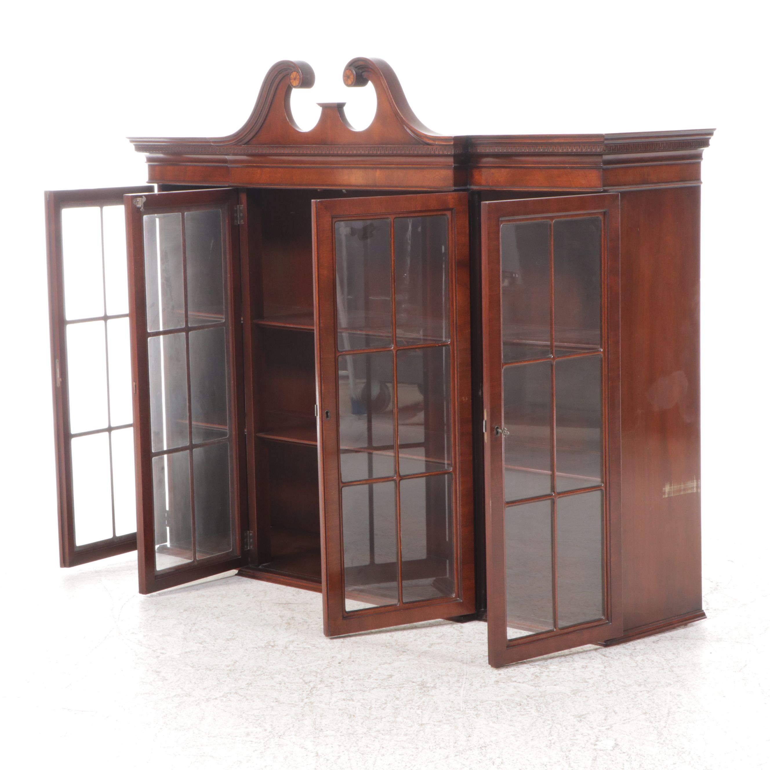 Johnson Furniture Co. Federal Style Mahogany Breakfront China Cabinet
