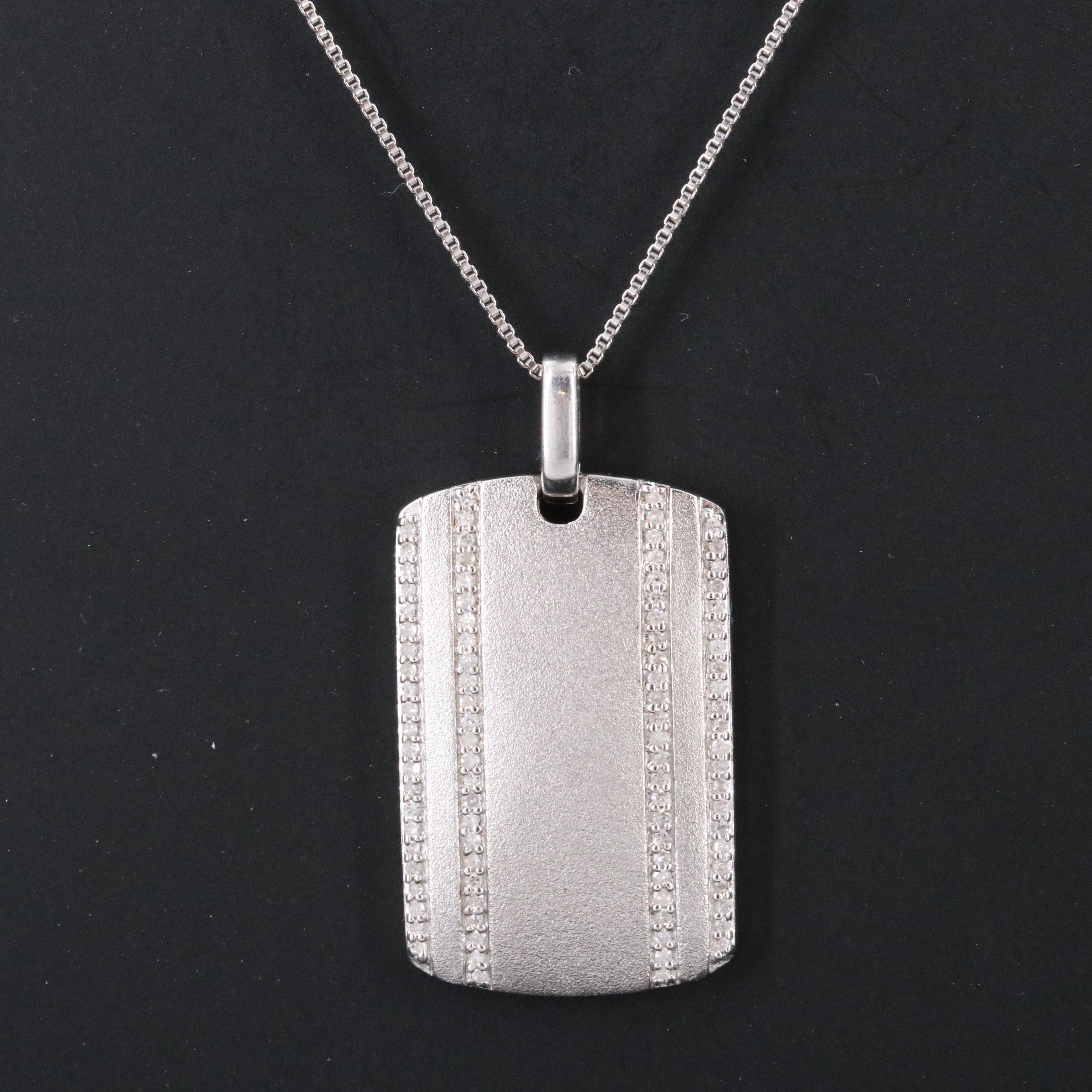 Sterling Diamond Dog Tag Pendant Necklace