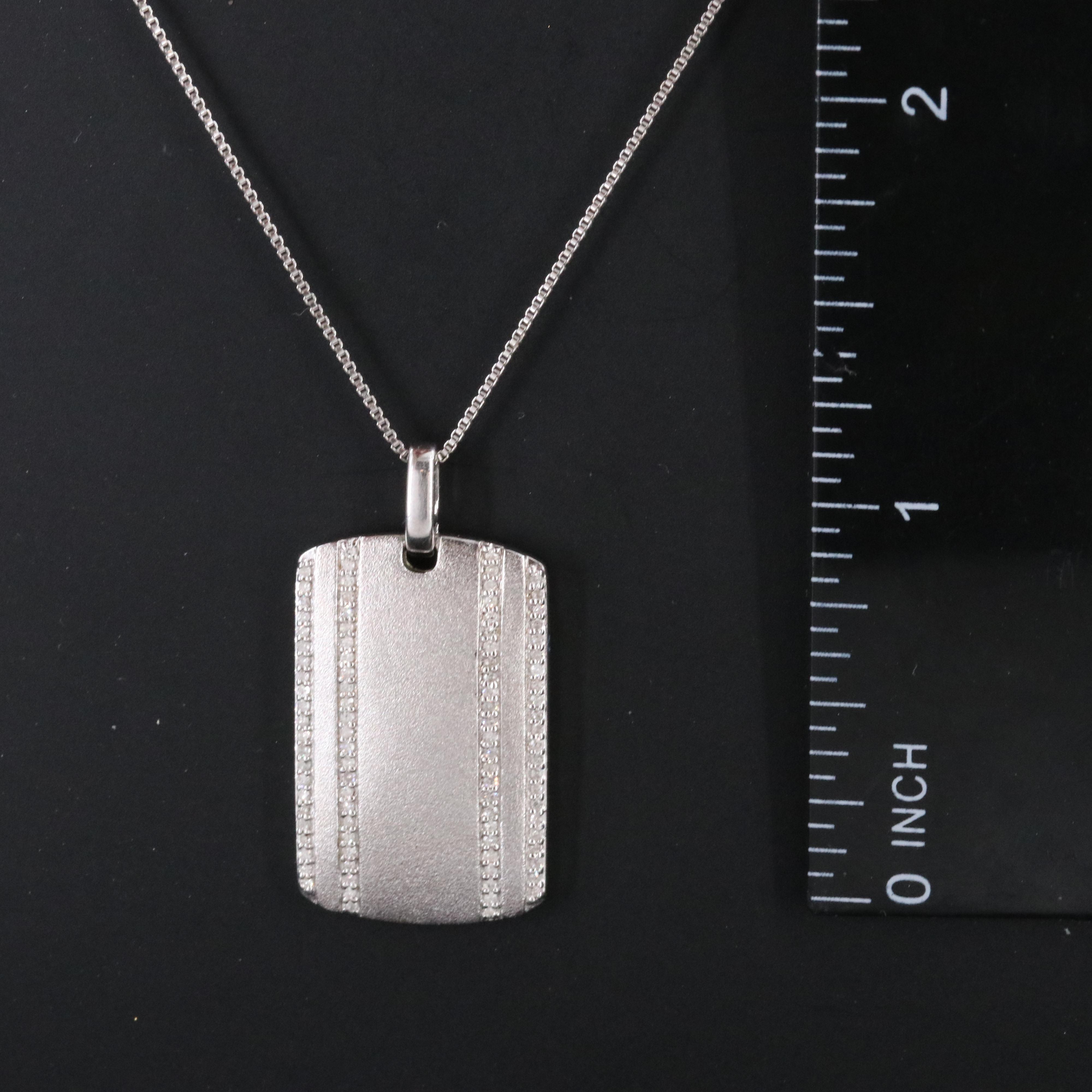 Sterling Diamond Dog Tag Pendant Necklace