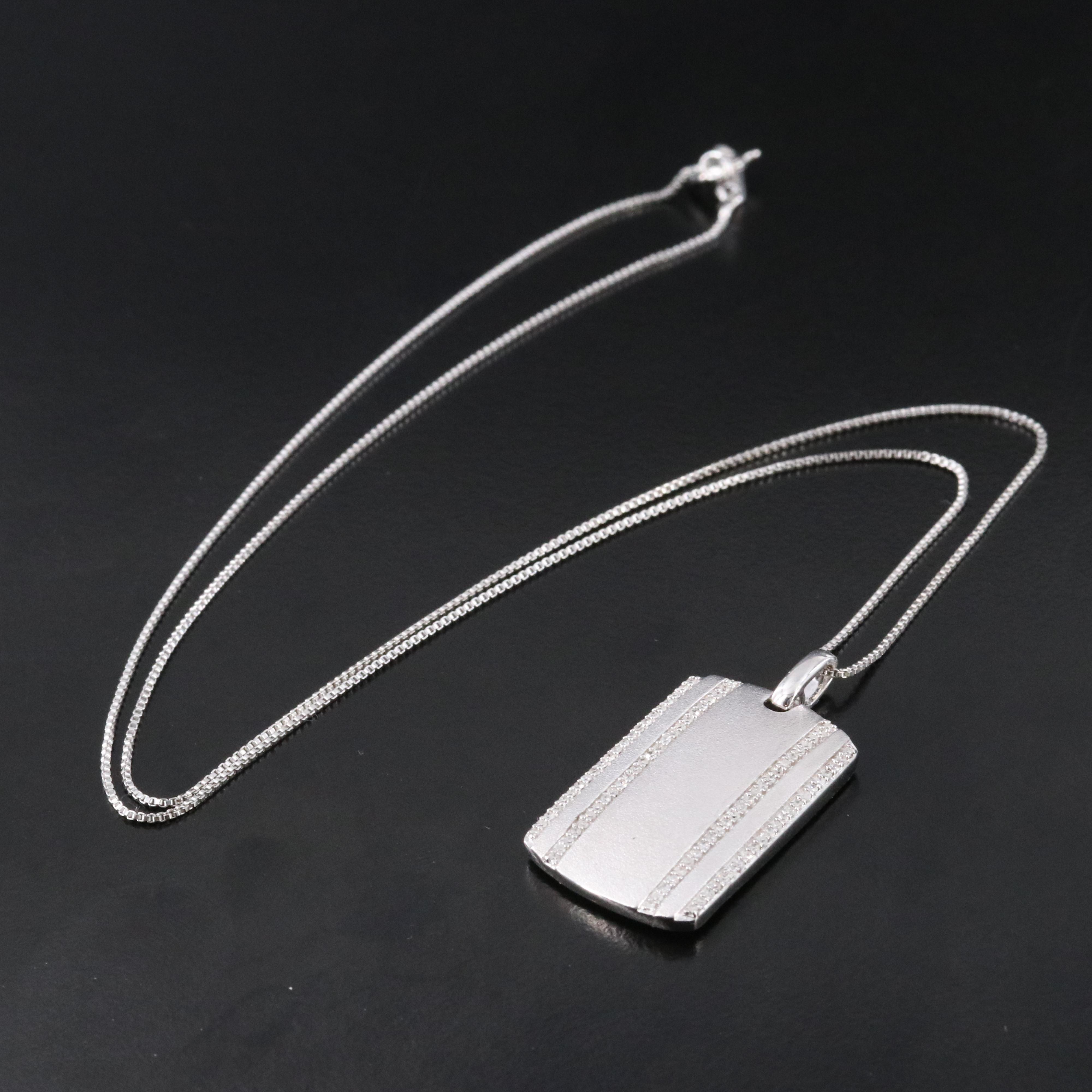 Sterling Diamond Dog Tag Pendant Necklace