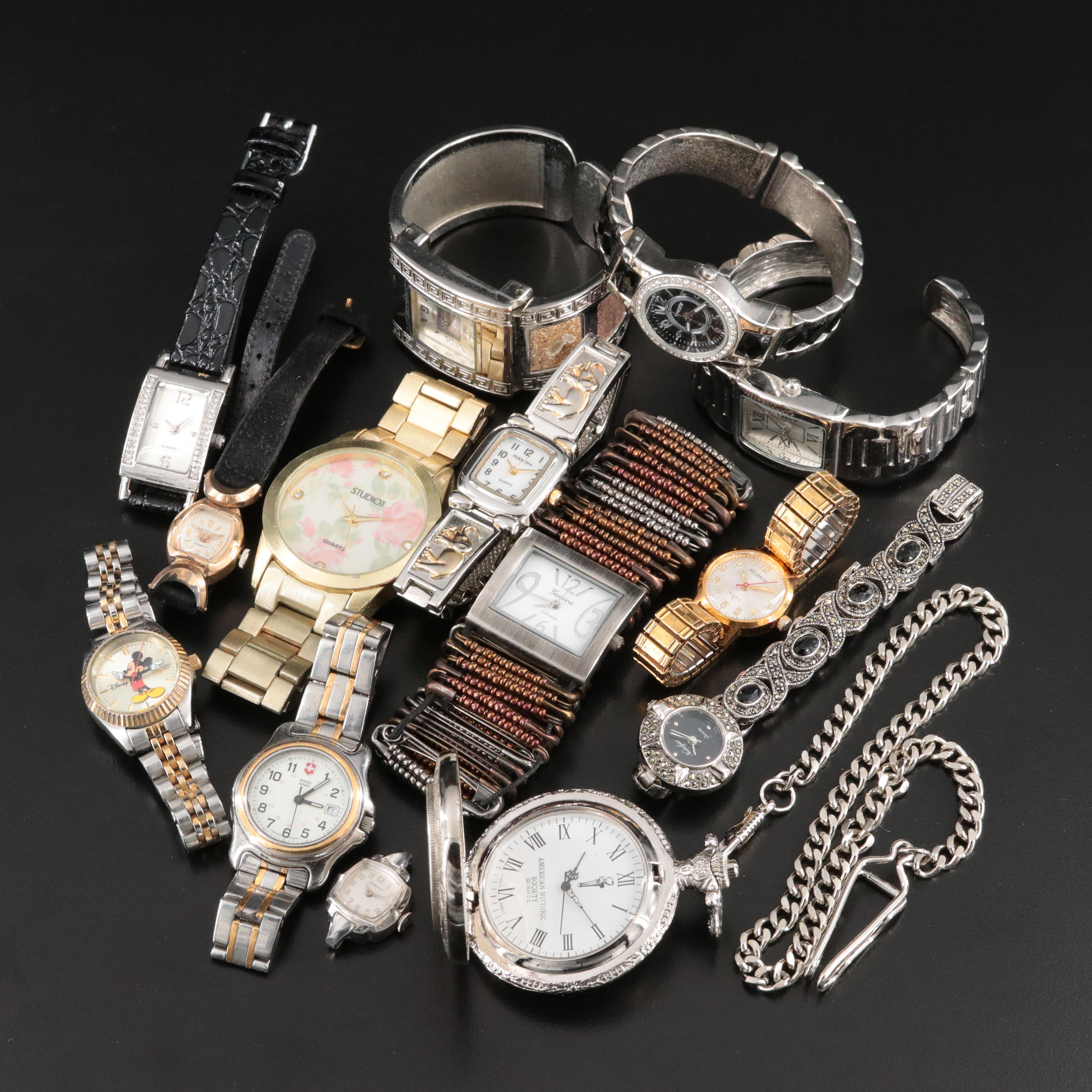Collection of Quartz Watches Featuring 1942 Walking Liberty Coin and Swiss Army