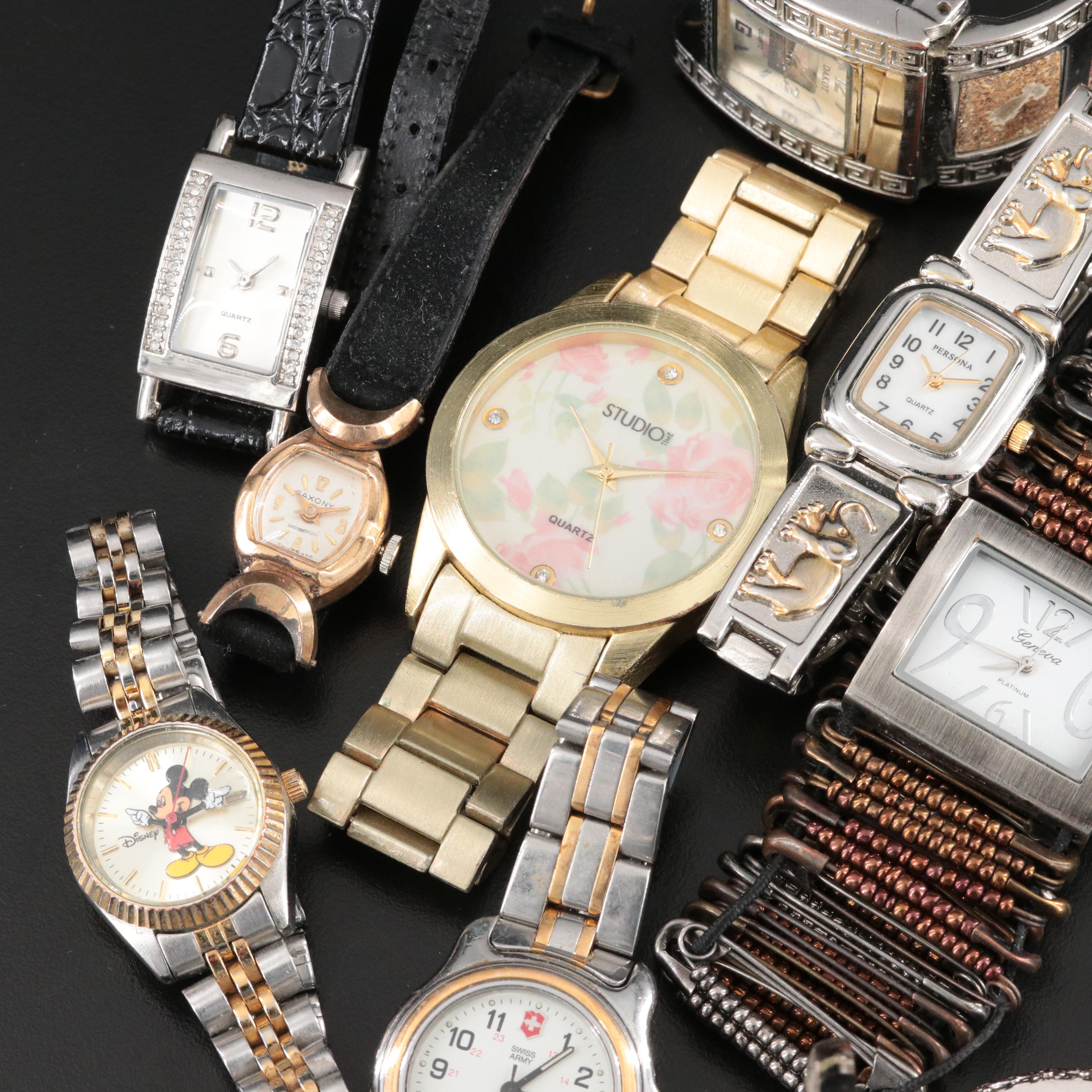 Collection of Quartz Watches Featuring 1942 Walking Liberty Coin and Swiss Army