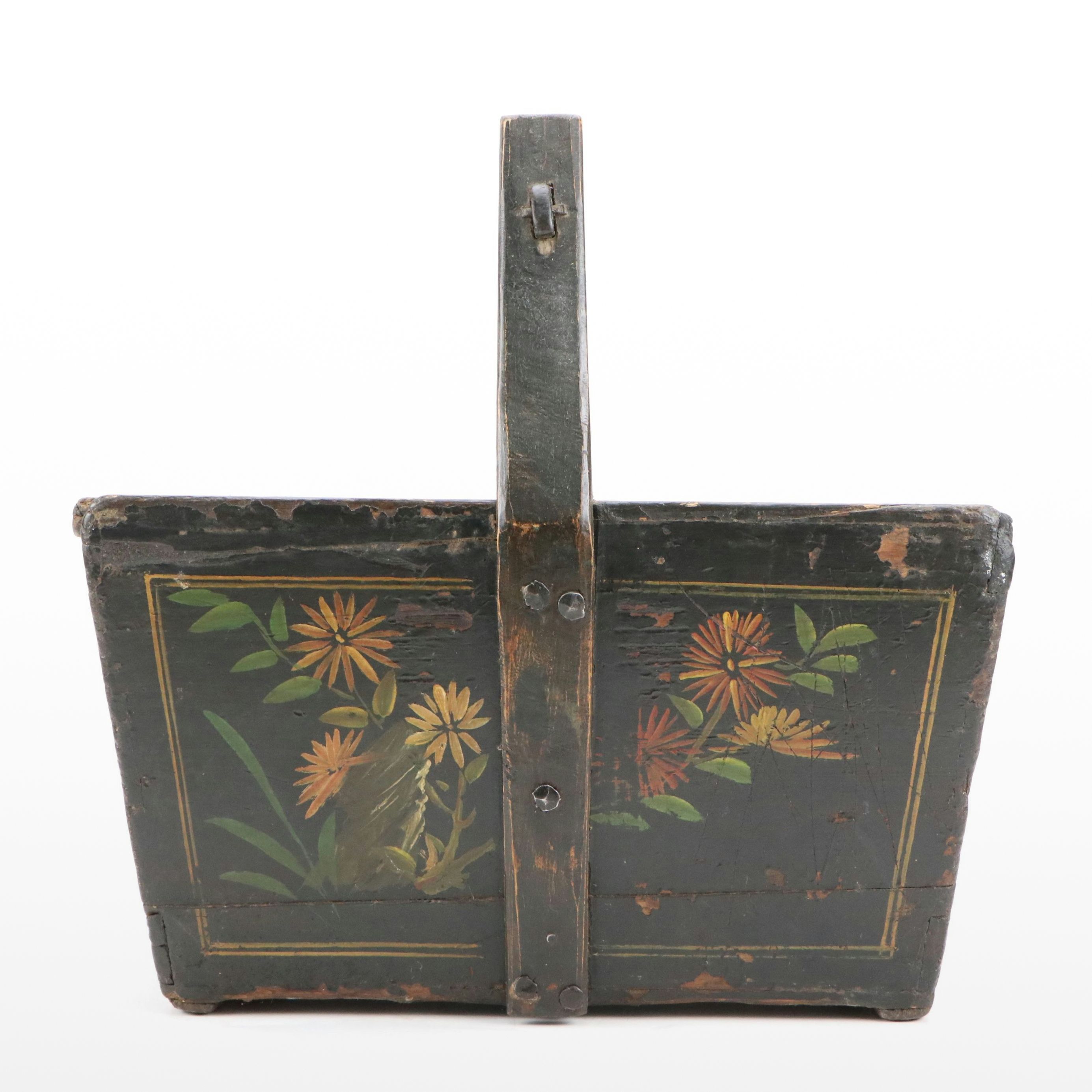 Chinese Hand-Painted Wooden Basket Lunchbox
