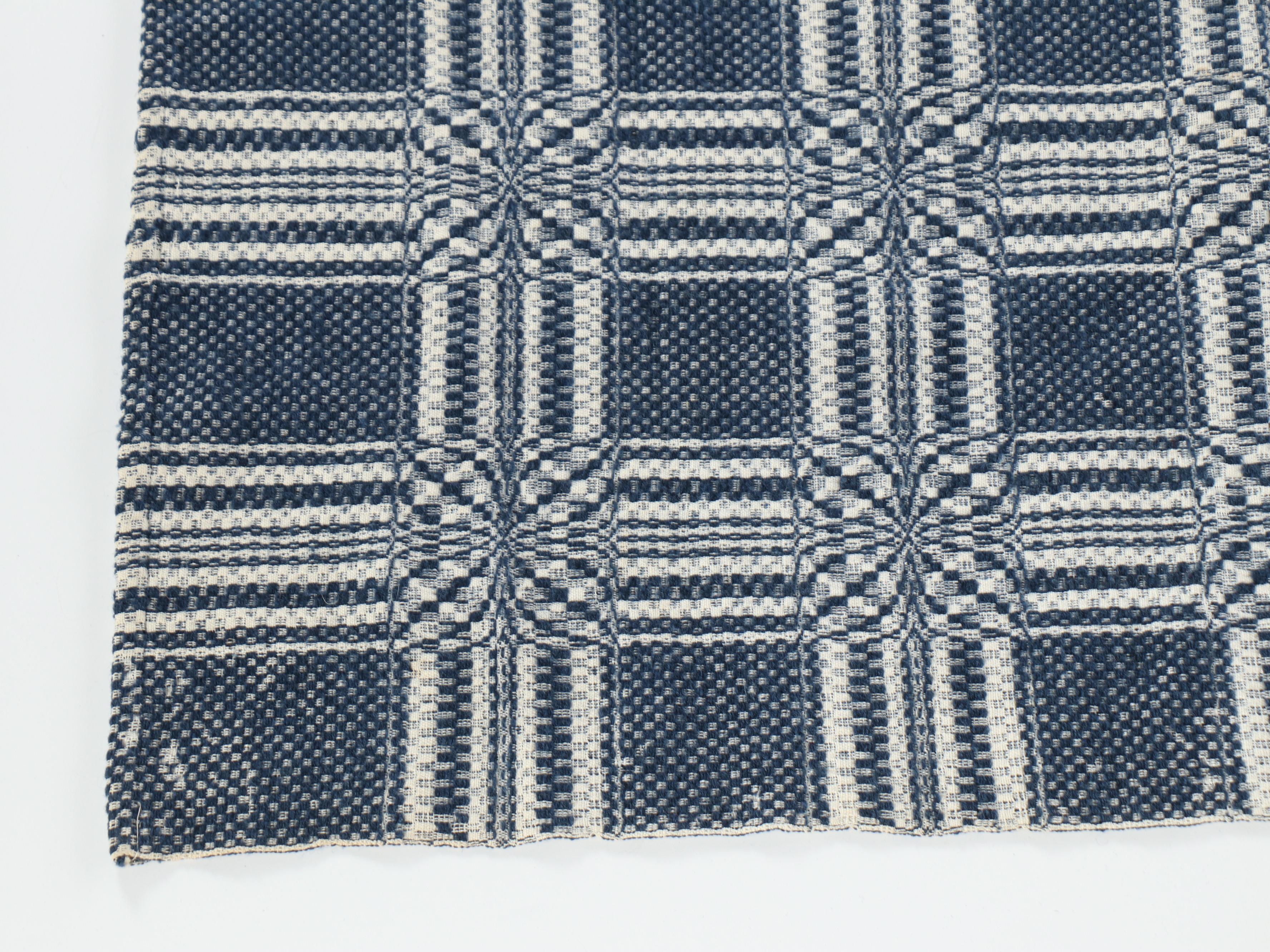 American Jacquard-Woven Geometric Overshot Coverlet