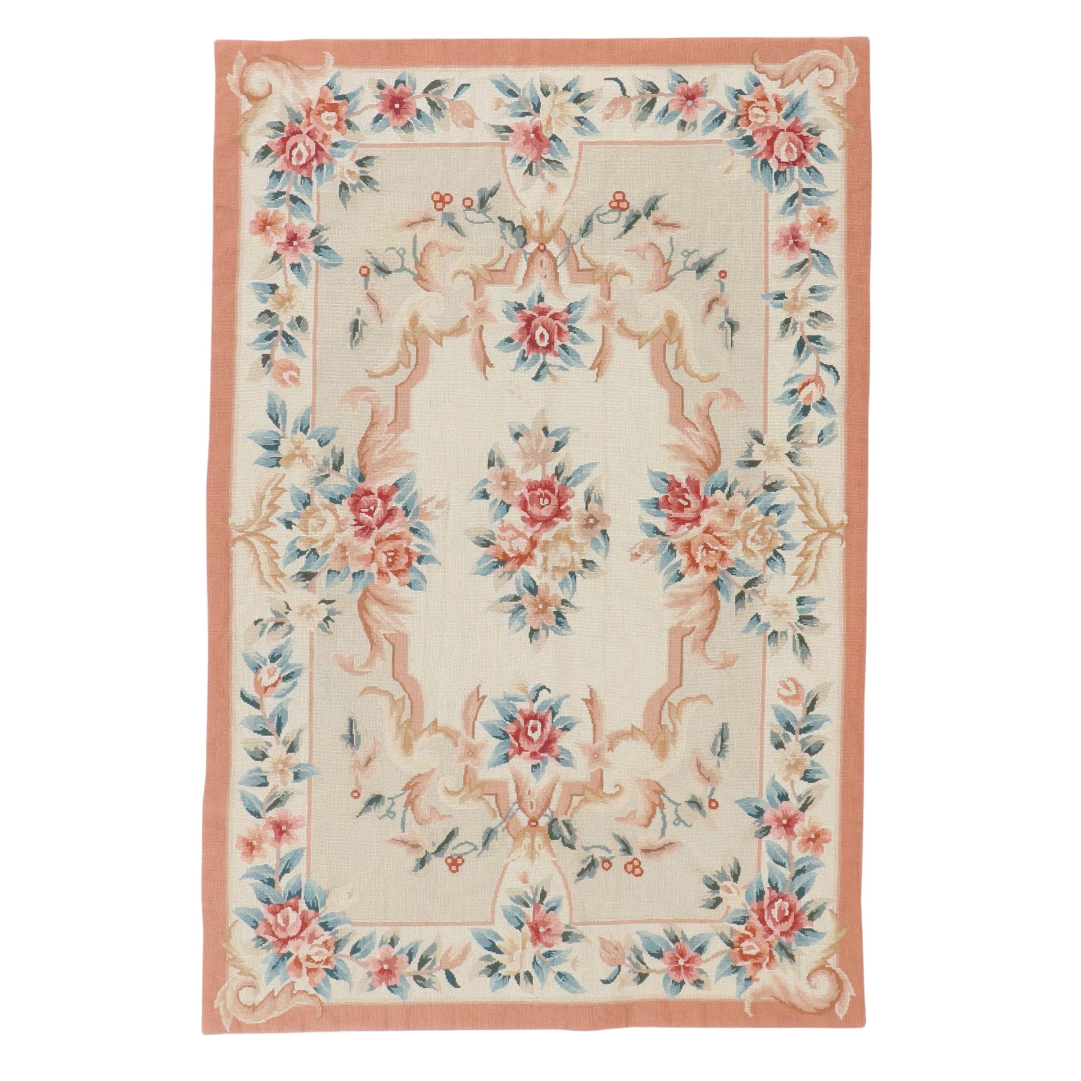Aubusson Style Hand-Crafted Crossstitch Floral Tapestry