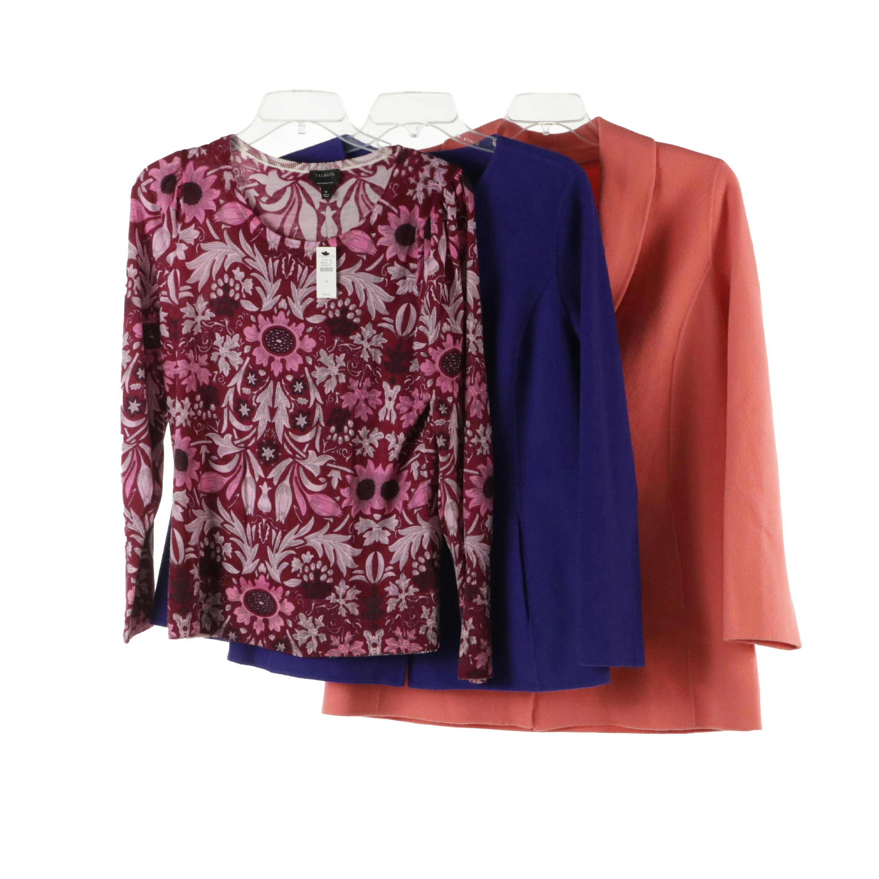 Talbots Floral Wool Sweater, Wool Blend Single-Button Blazer and Coat, With Tags