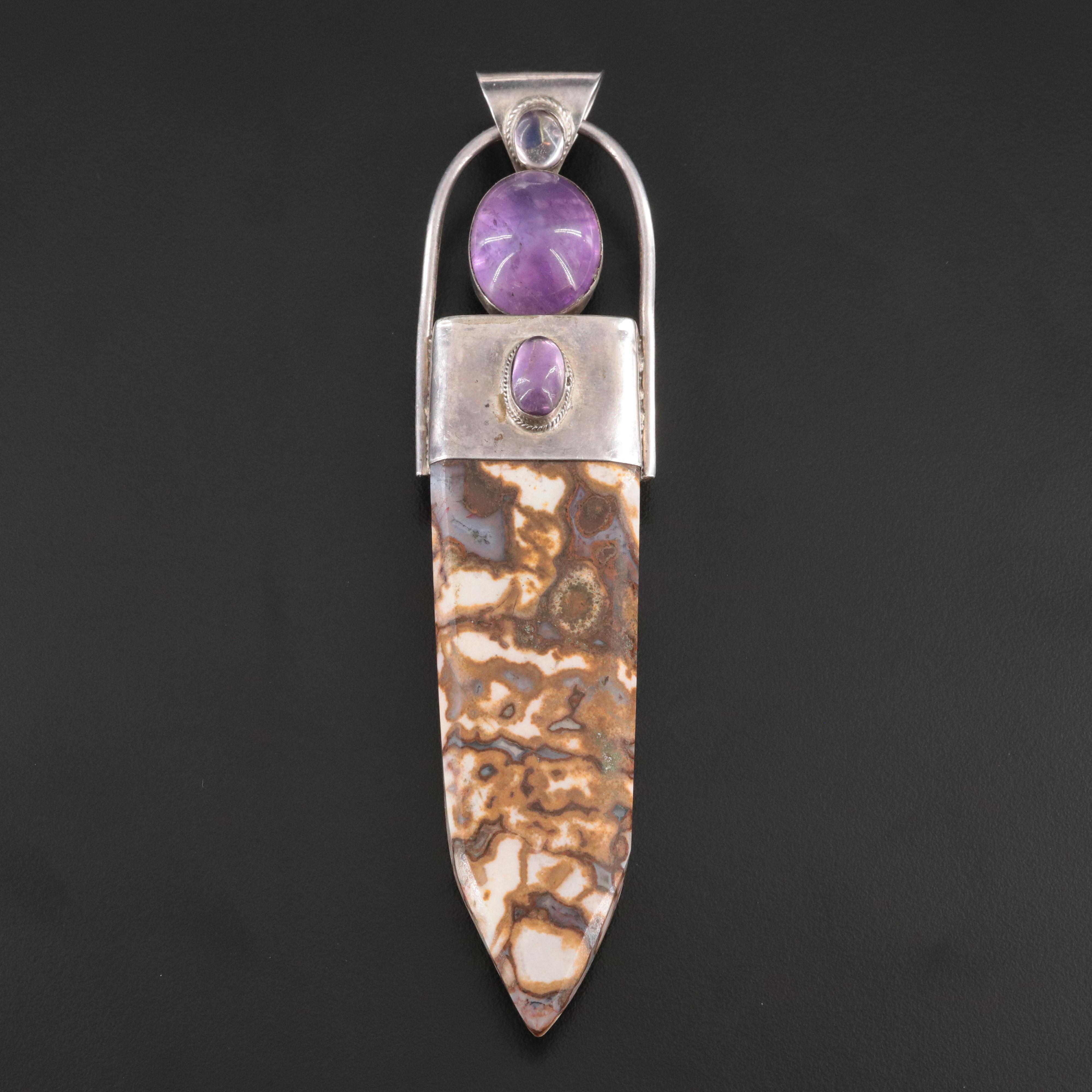 950 Silver Jasper and Amethyst Pendant