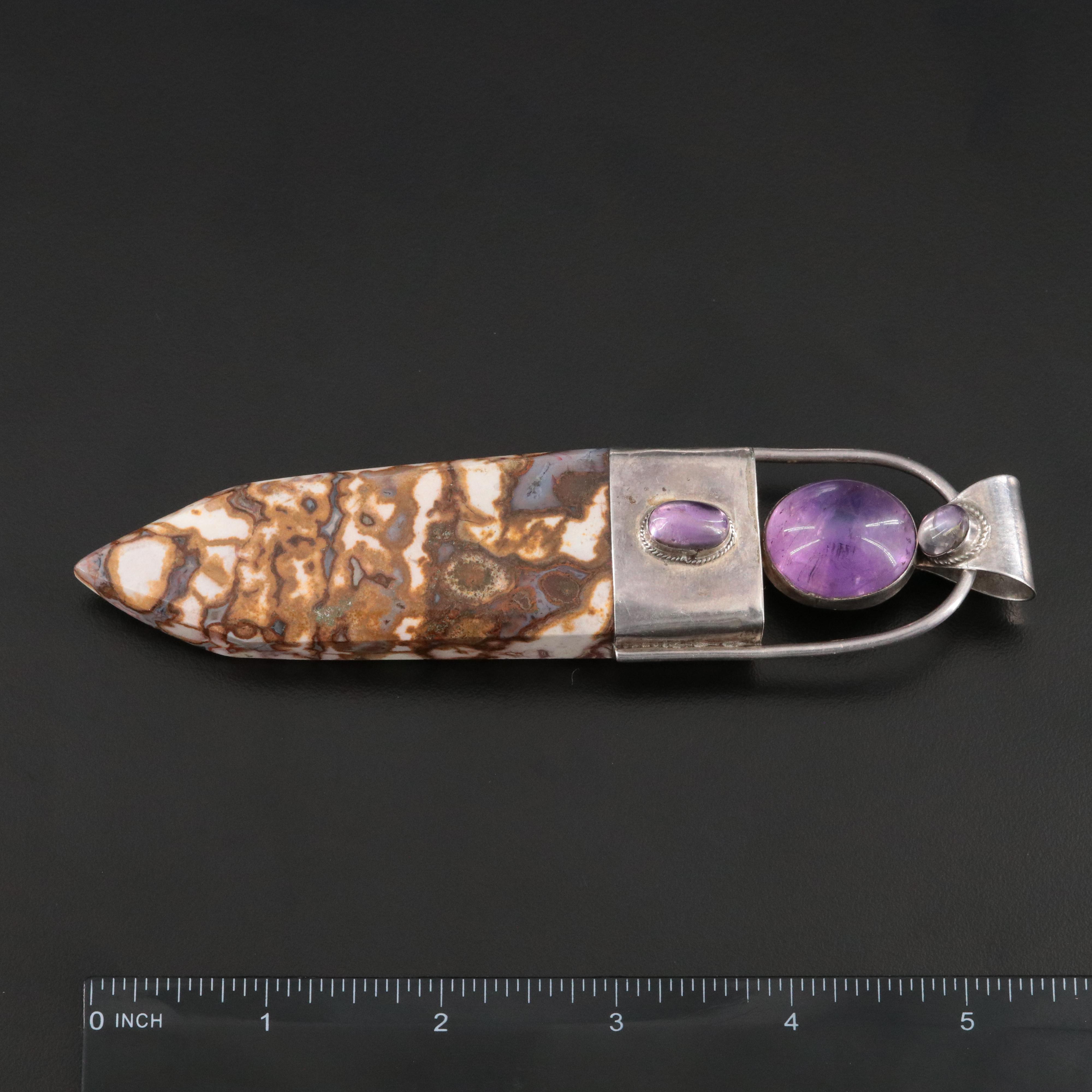 950 Silver Jasper and Amethyst Pendant