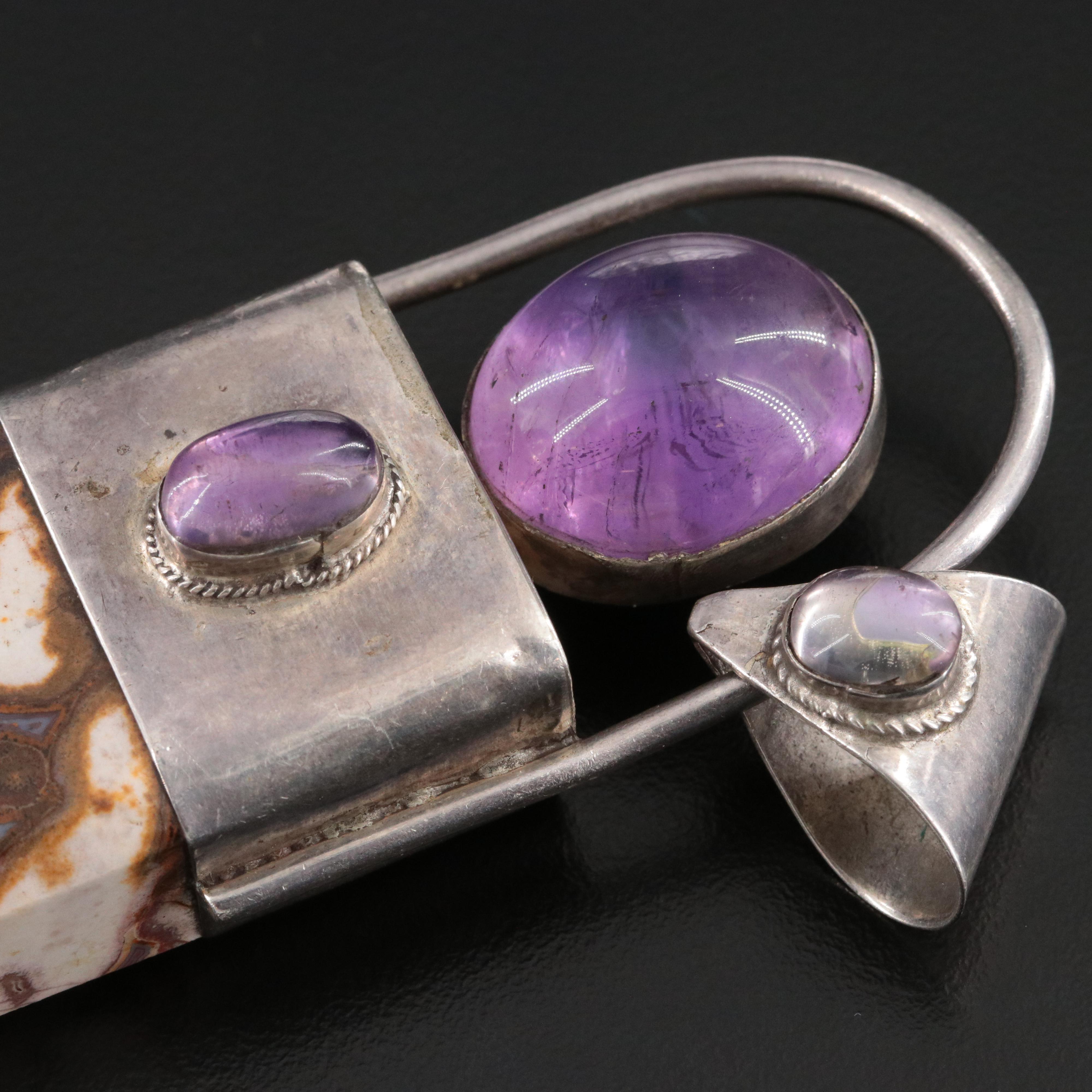 950 Silver Jasper and Amethyst Pendant