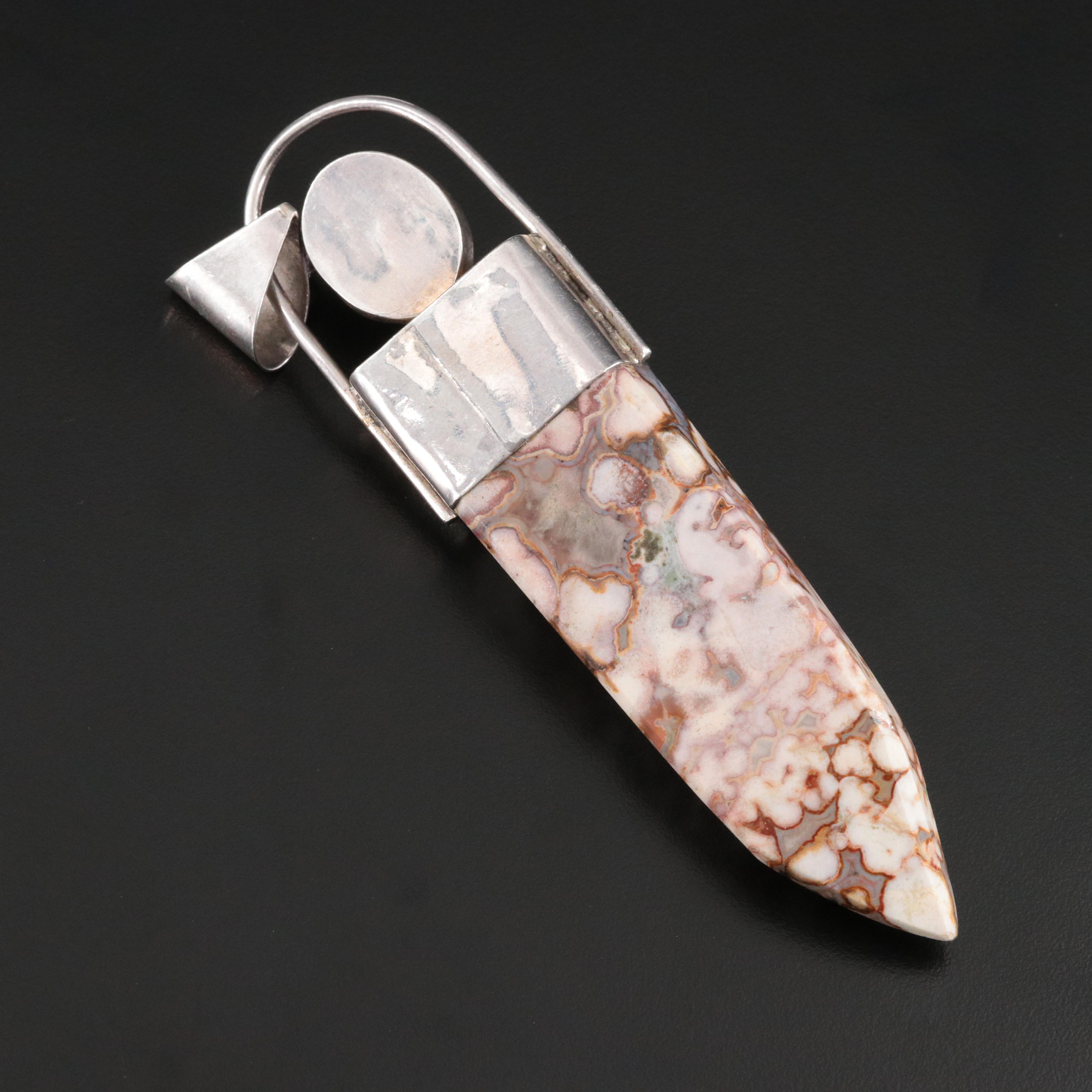 950 Silver Jasper and Amethyst Pendant