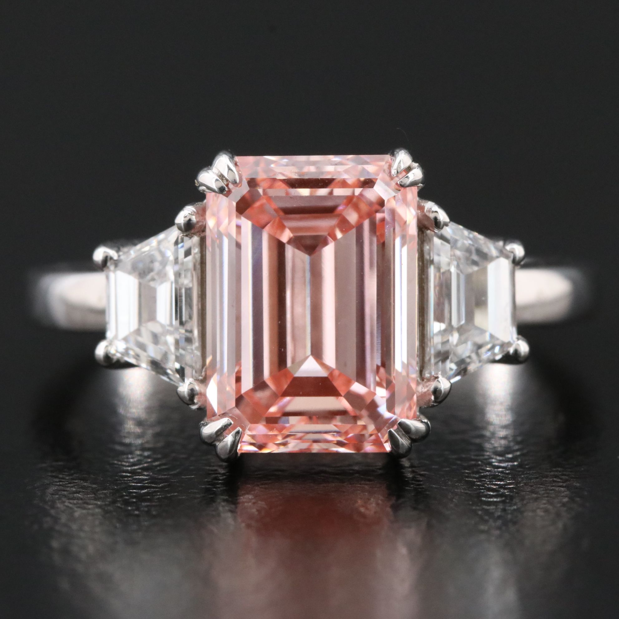 14K 3.79 CTW Lab Grown Diamond Ring with Fancy Pink Center and IGI Report