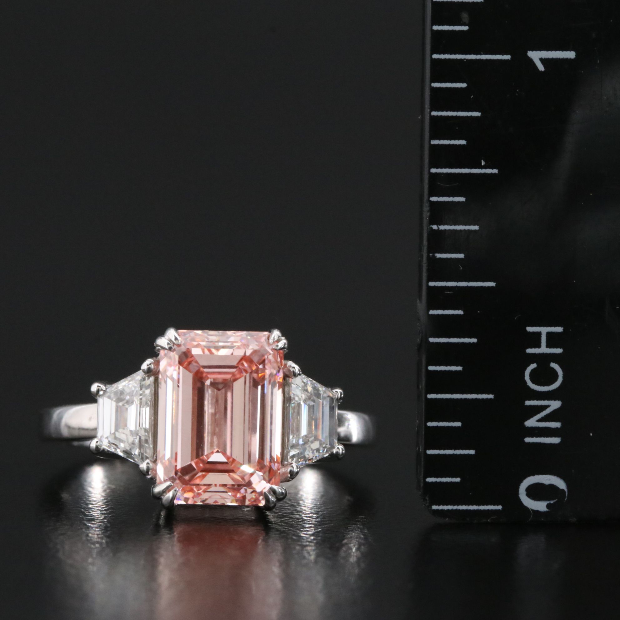 14K 3.79 CTW Lab Grown Diamond Ring with Fancy Pink Center and IGI Report