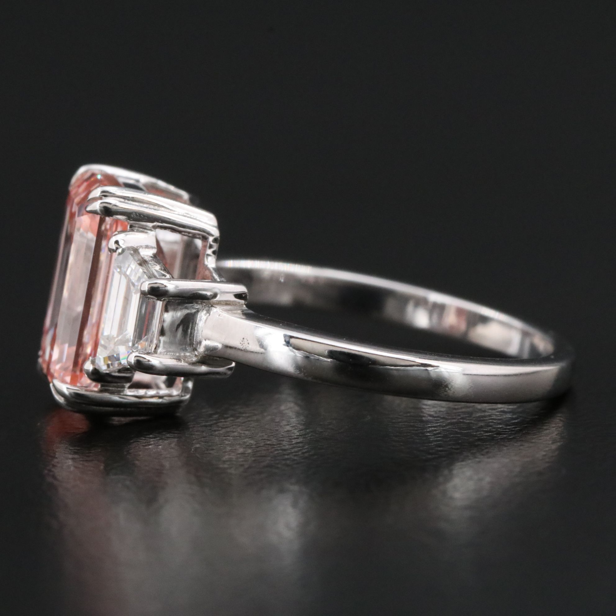 14K 3.79 CTW Lab Grown Diamond Ring with Fancy Pink Center and IGI Report