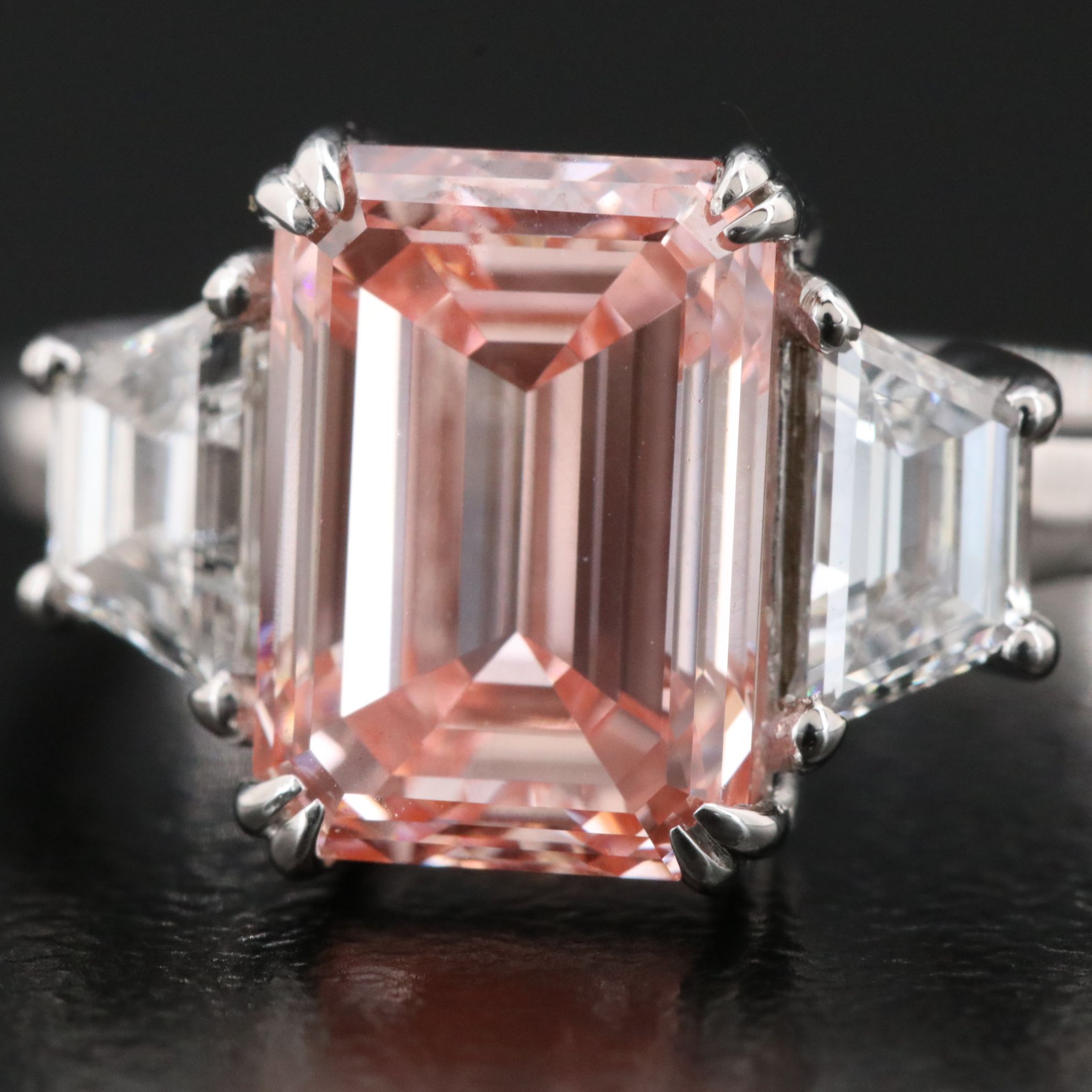14K 3.79 CTW Lab Grown Diamond Ring with Fancy Pink Center and IGI Report