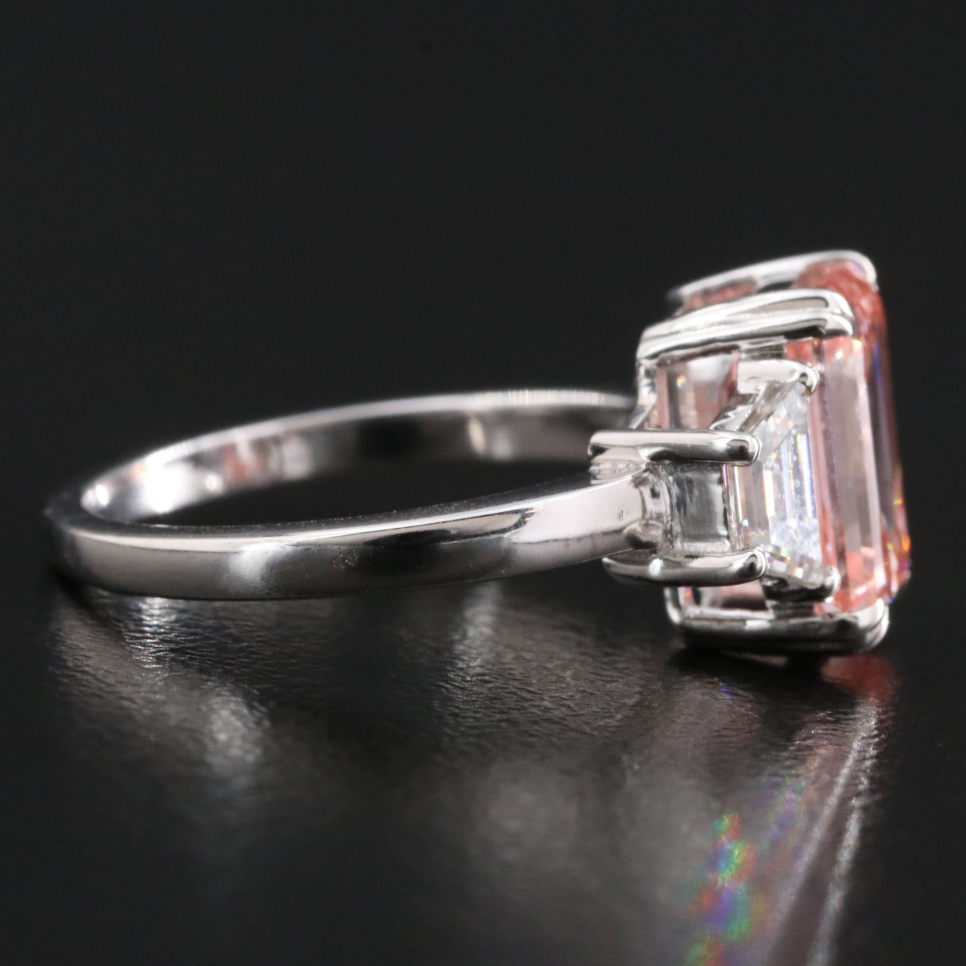 14K 3.79 CTW Lab Grown Diamond Ring with Fancy Pink Center and IGI Report